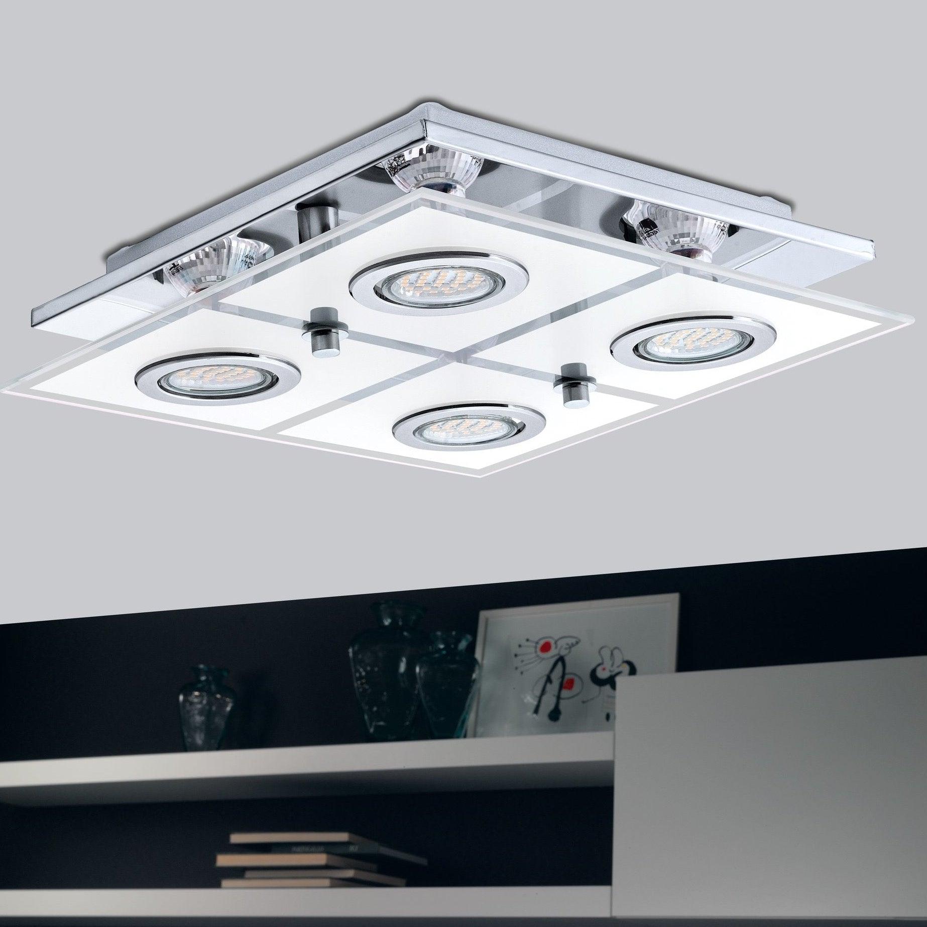 eglo cabo flush chrome glass ceiling light living room close up