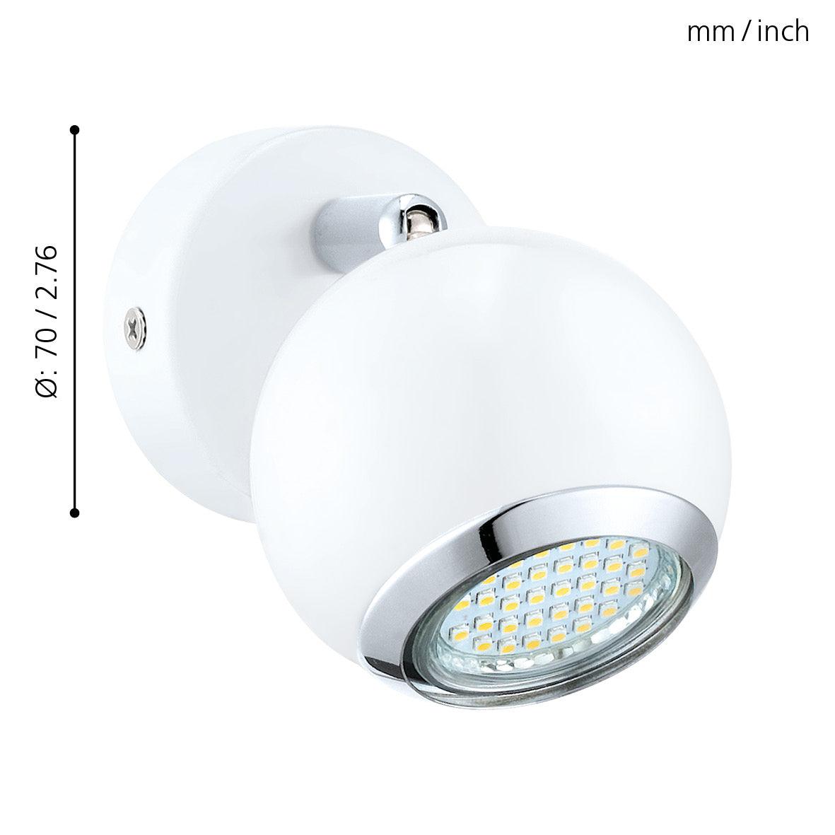 eglo bimeda white chrome wall spotlight living room close up