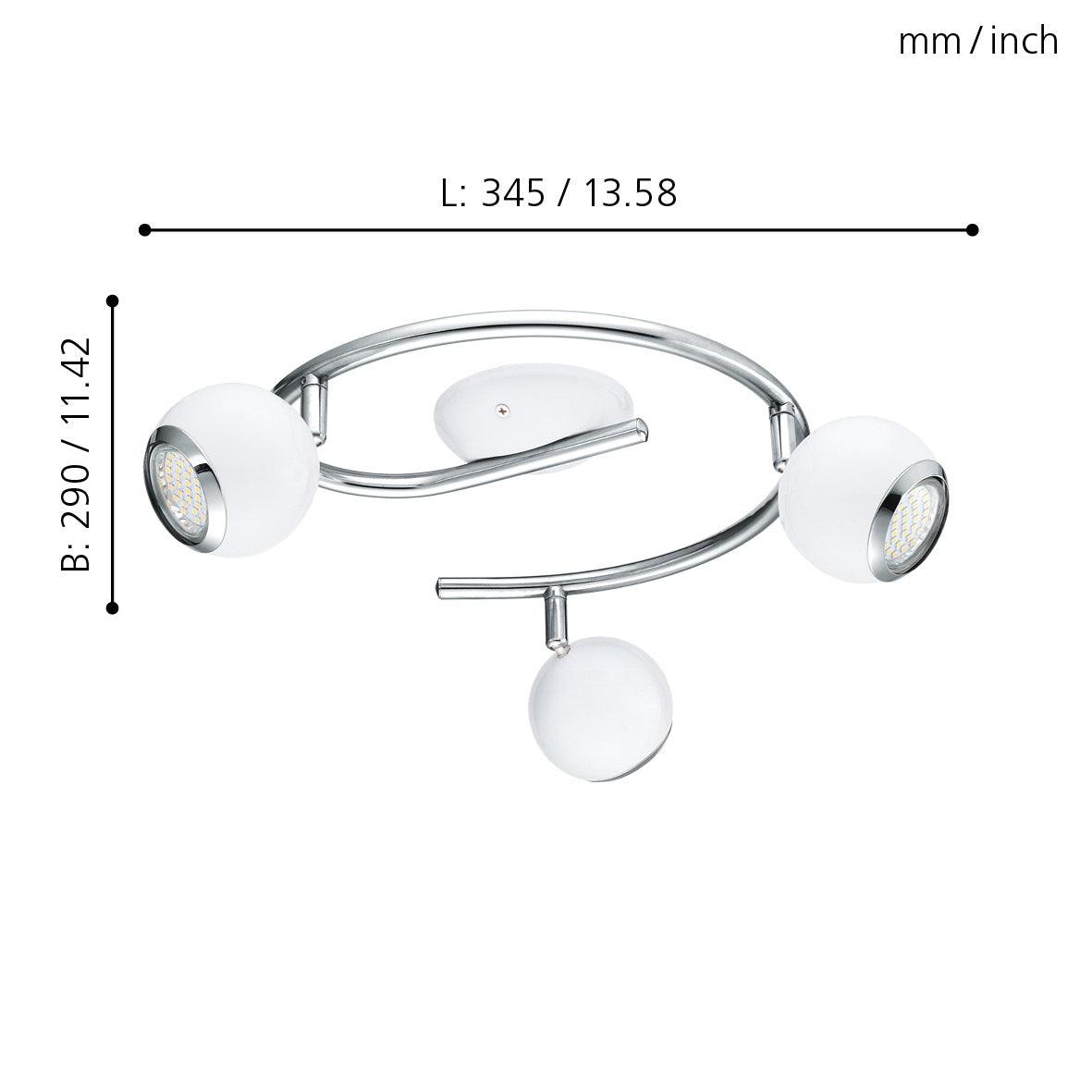 eglo bimeda 3 light white chrome spotlight kitchen lighting