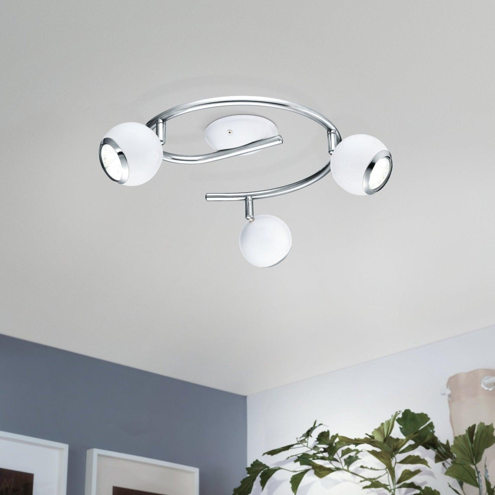 eglo bimeda 3 light white chrome spotlight living room image