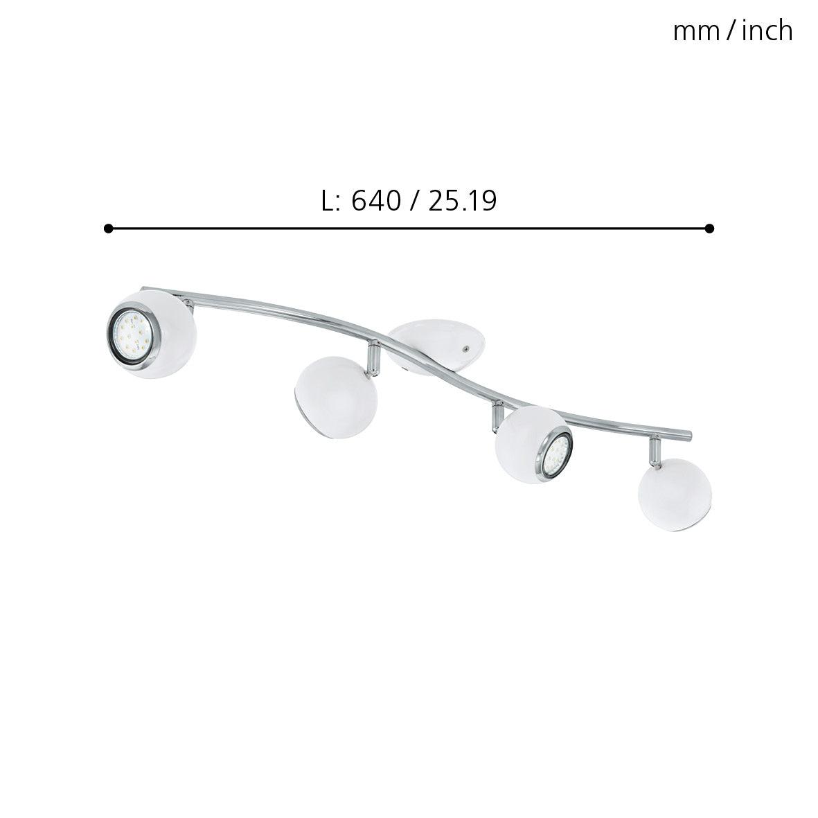 eglo bimeda 4 light white chrome bar spotlight living room close up