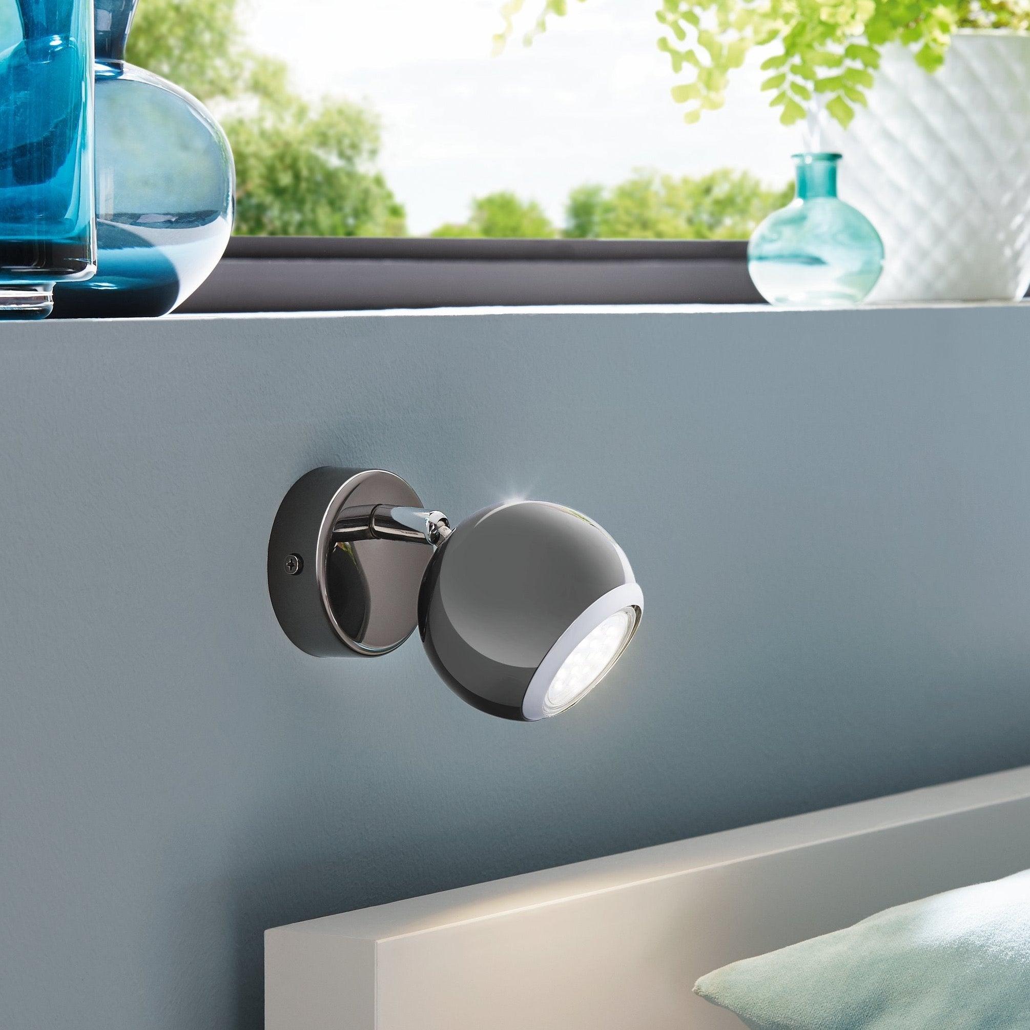 eglo bimeda black nickel chrome wall spotlight