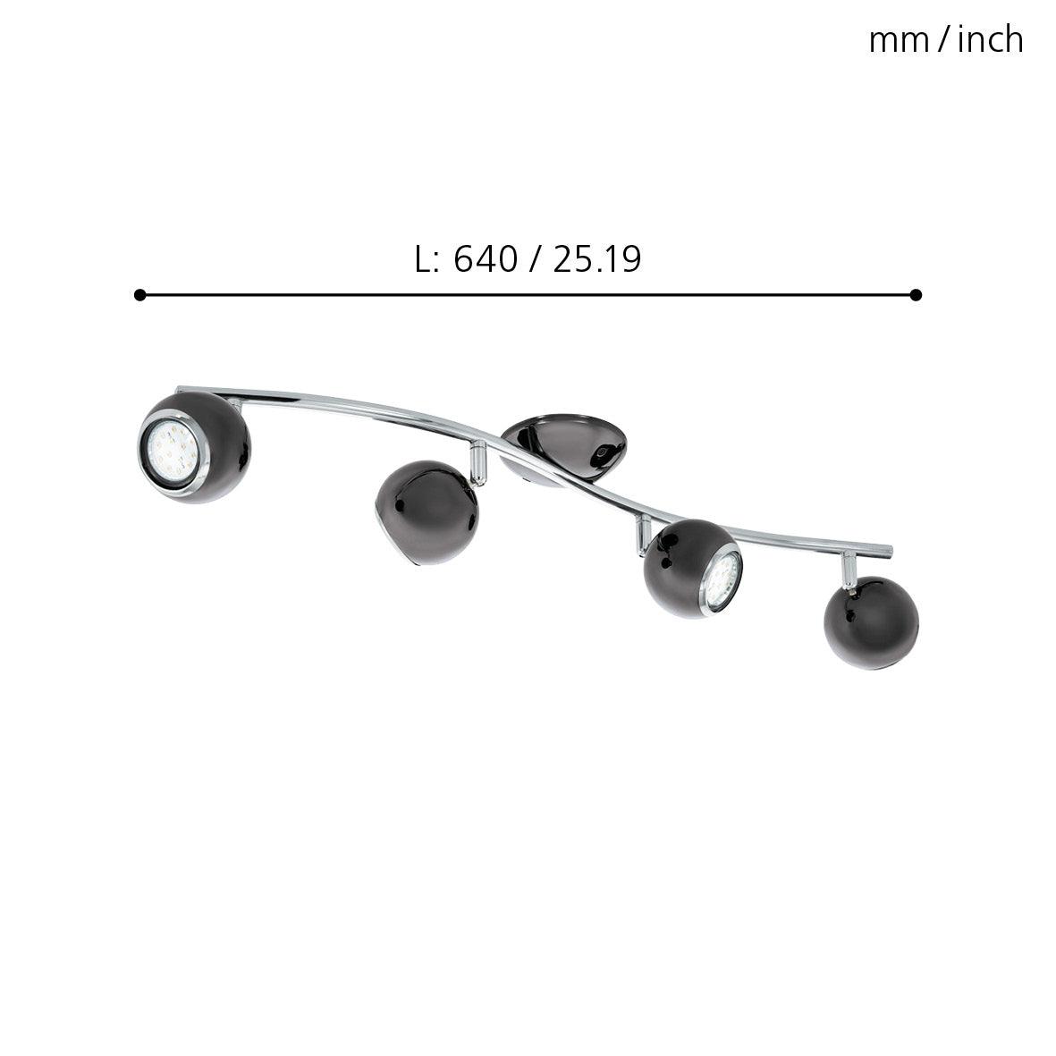 eglo bimeda 4 light black nickel chrome bar spotlight living room close up