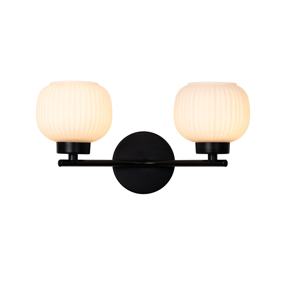 Hadden 2 Light Black Wall Light - Ribbed Opal Shades-warehouse-180926
