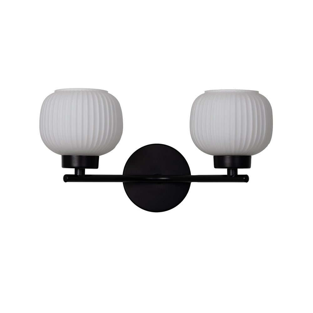 Hadden 2 Light Black Wall Light - Ribbed Opal Shades-warehouse-180926