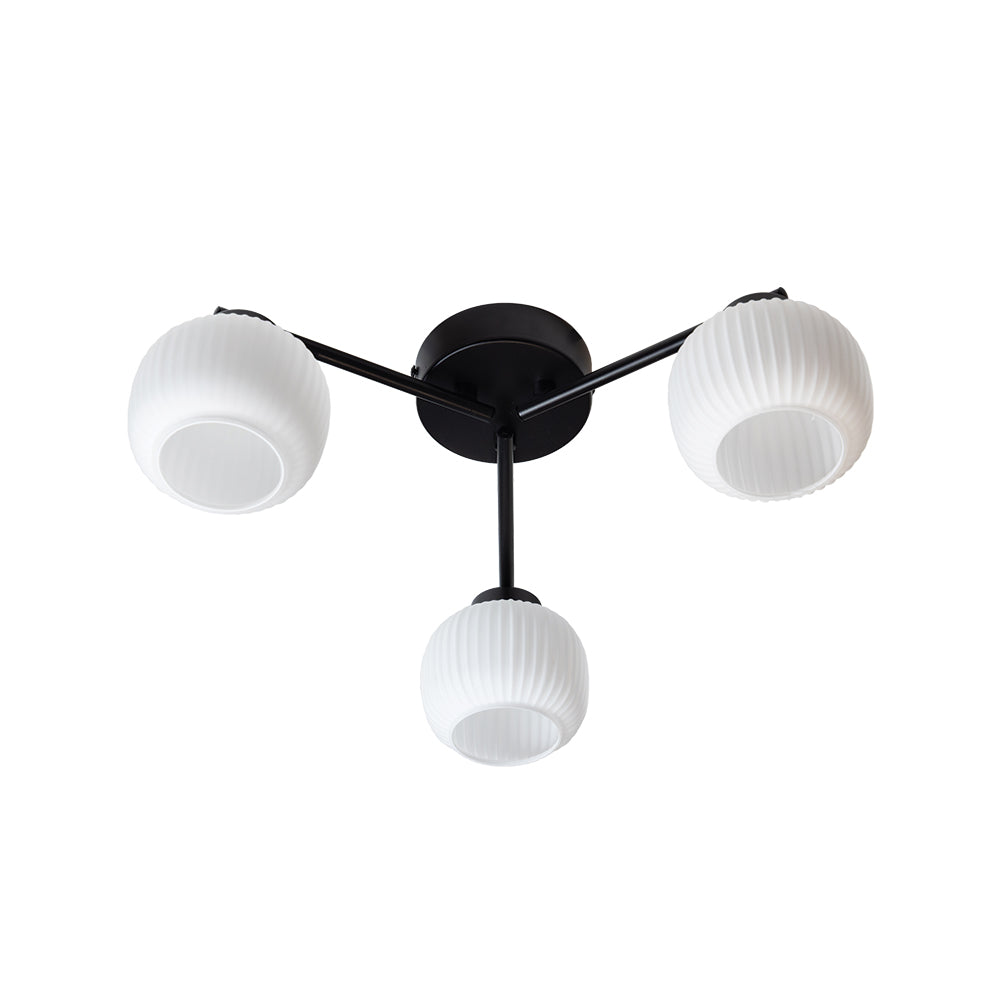 Hadden 3 Light Black Semi-Flush - Opal Ribbed Glass Shades-warehouse-180926