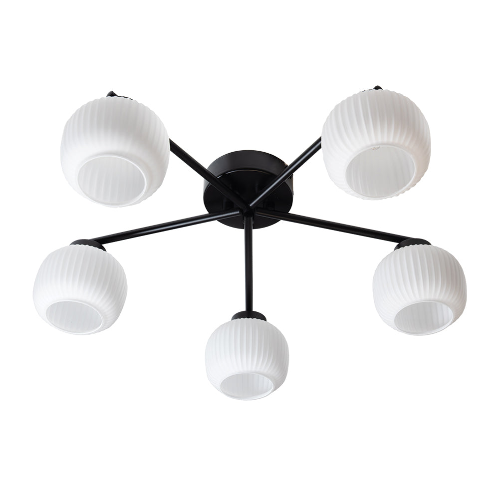 Hadden 5 Light Black Semi-Flush - Opal Ribbed Glass Shades-warehouse-180926