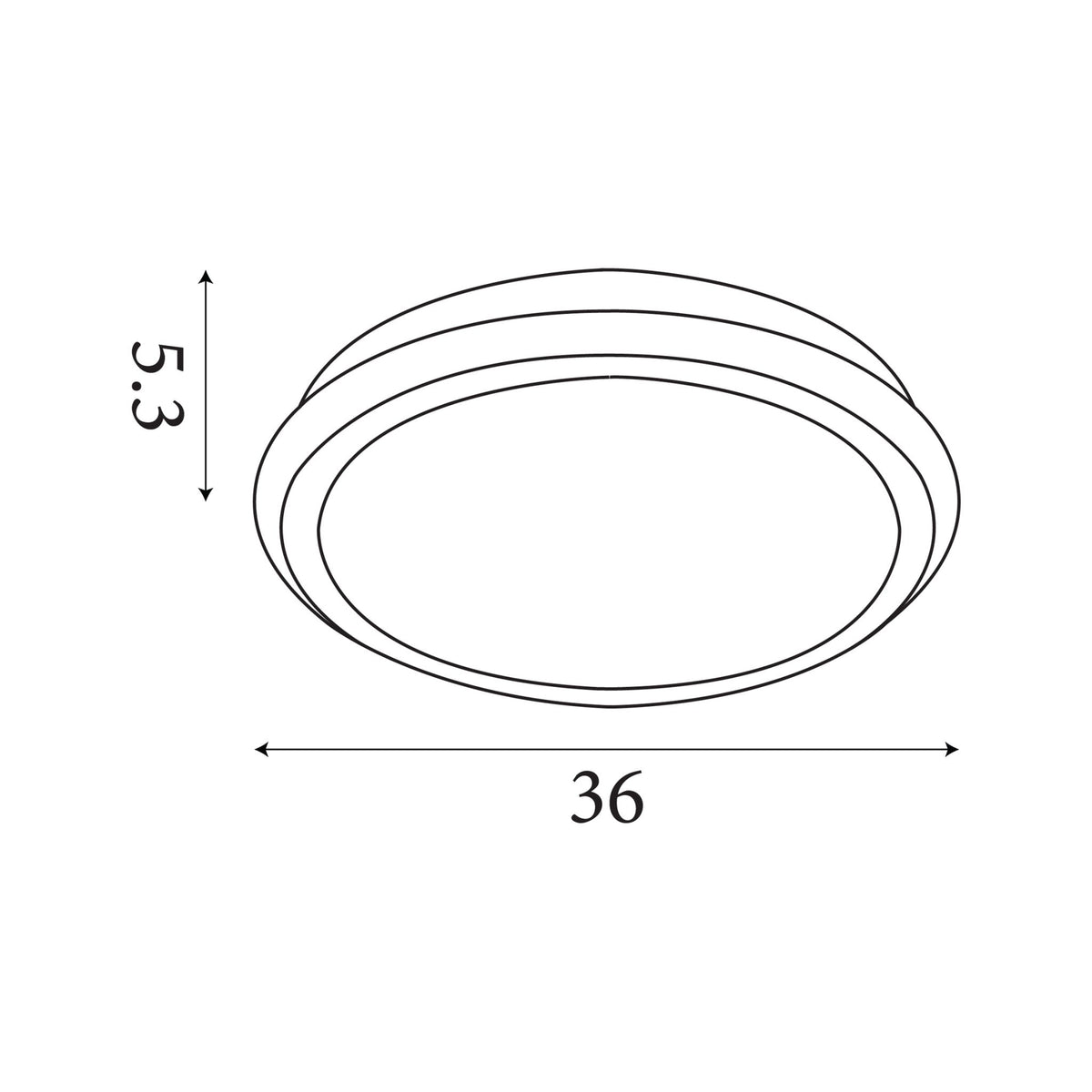 Dimension diagram of the Stellaris, Black, Flush Ceiling Light - Integrated LED with height and width in cm.