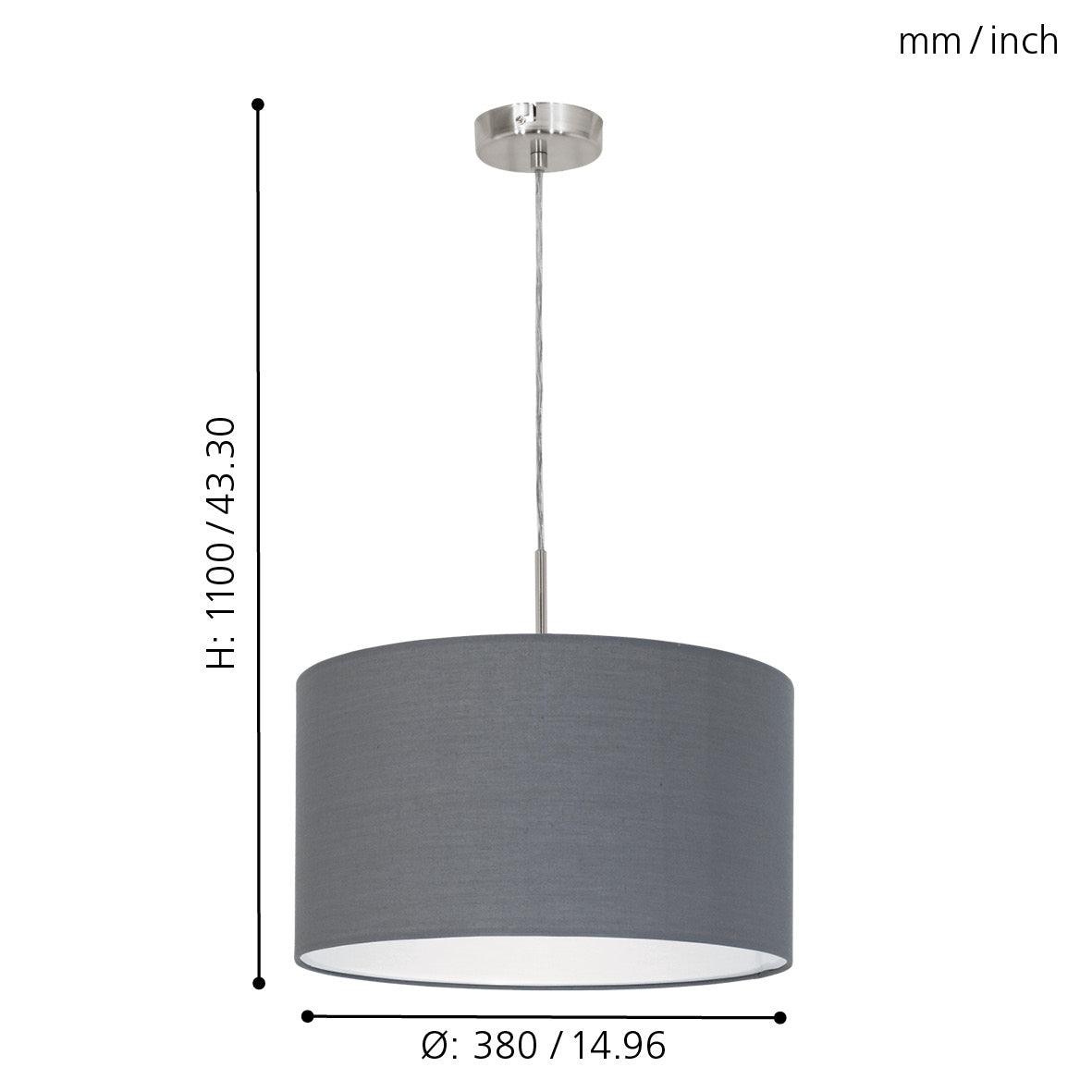 eglo pasteri nickel ceiling pendant with grey fabric shade 38cm kitchen lighting