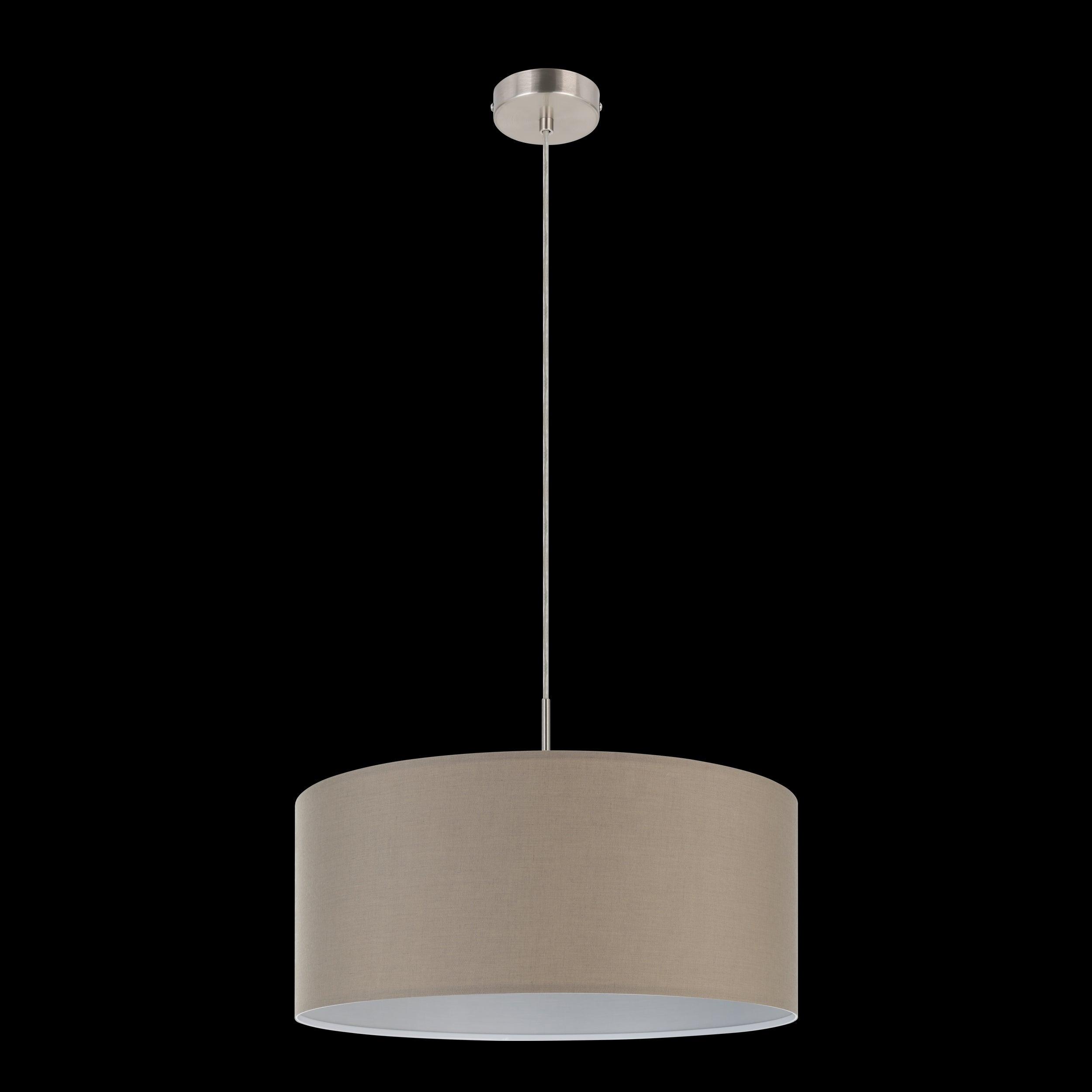 eglo pasteri nickel ceiling pendant with fabric taupe shade 53cm living room close up
