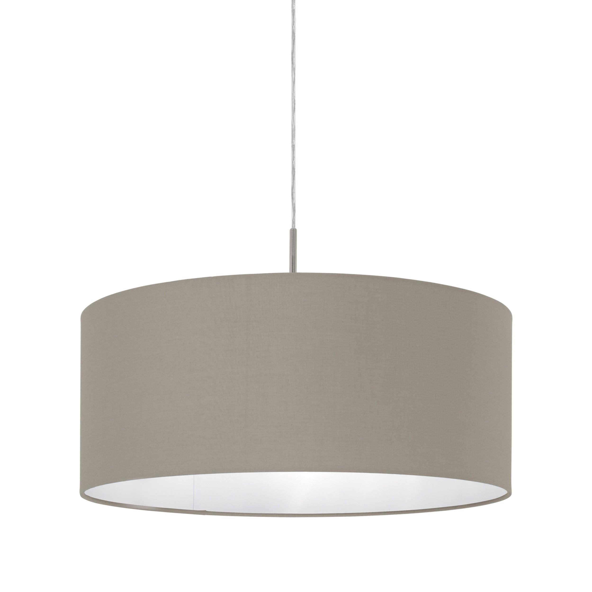 eglo pasteri nickel ceiling pendant with fabric taupe shade 53cm Kitchen Lighting Close Up