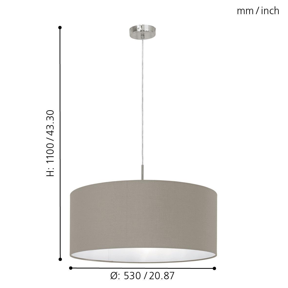 eglo pasteri nickel ceiling pendant with fabric taupe shade 53cm kitchen lighting