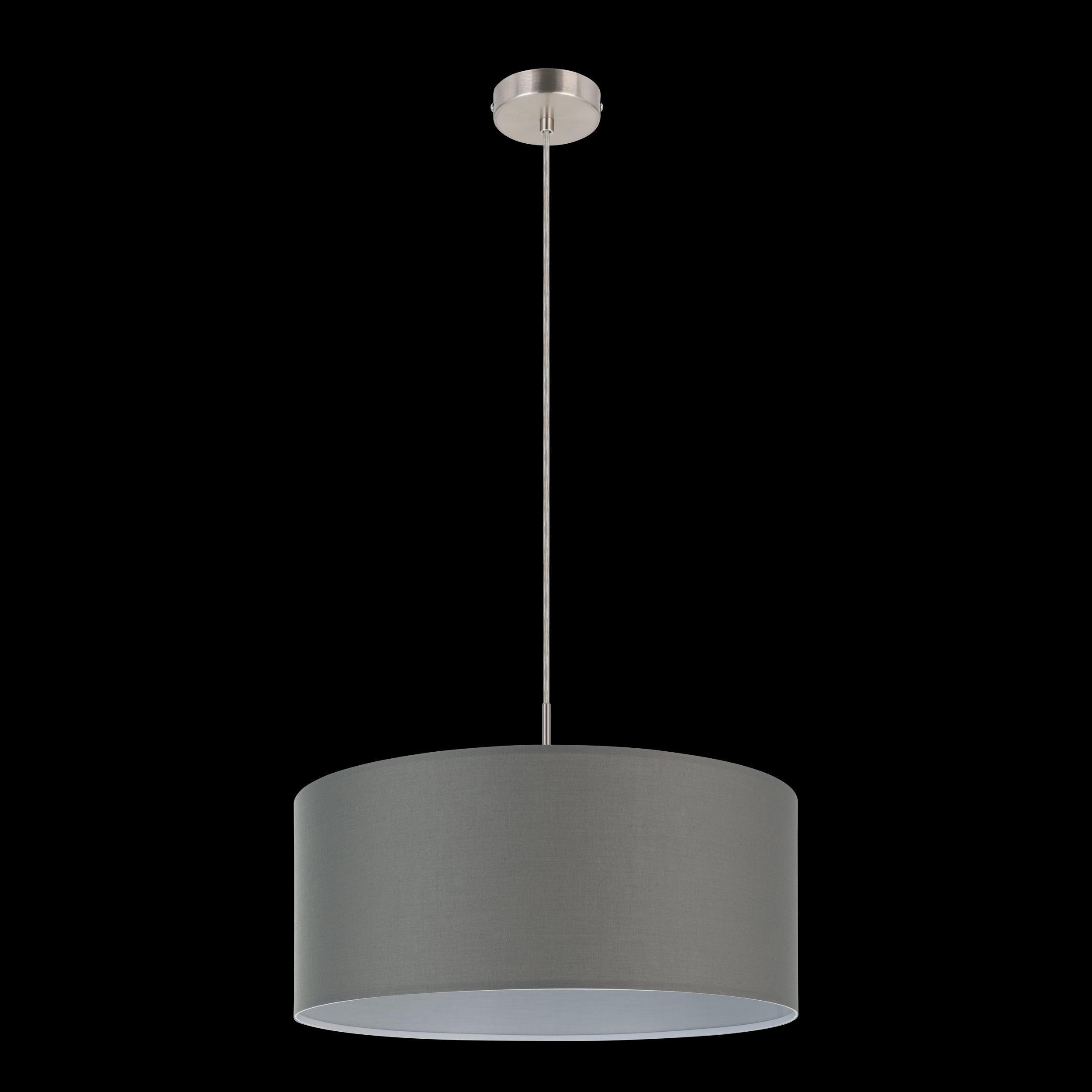 eglo pasteri nickel ceiling pendant with grey fabric shade 53cm living room image