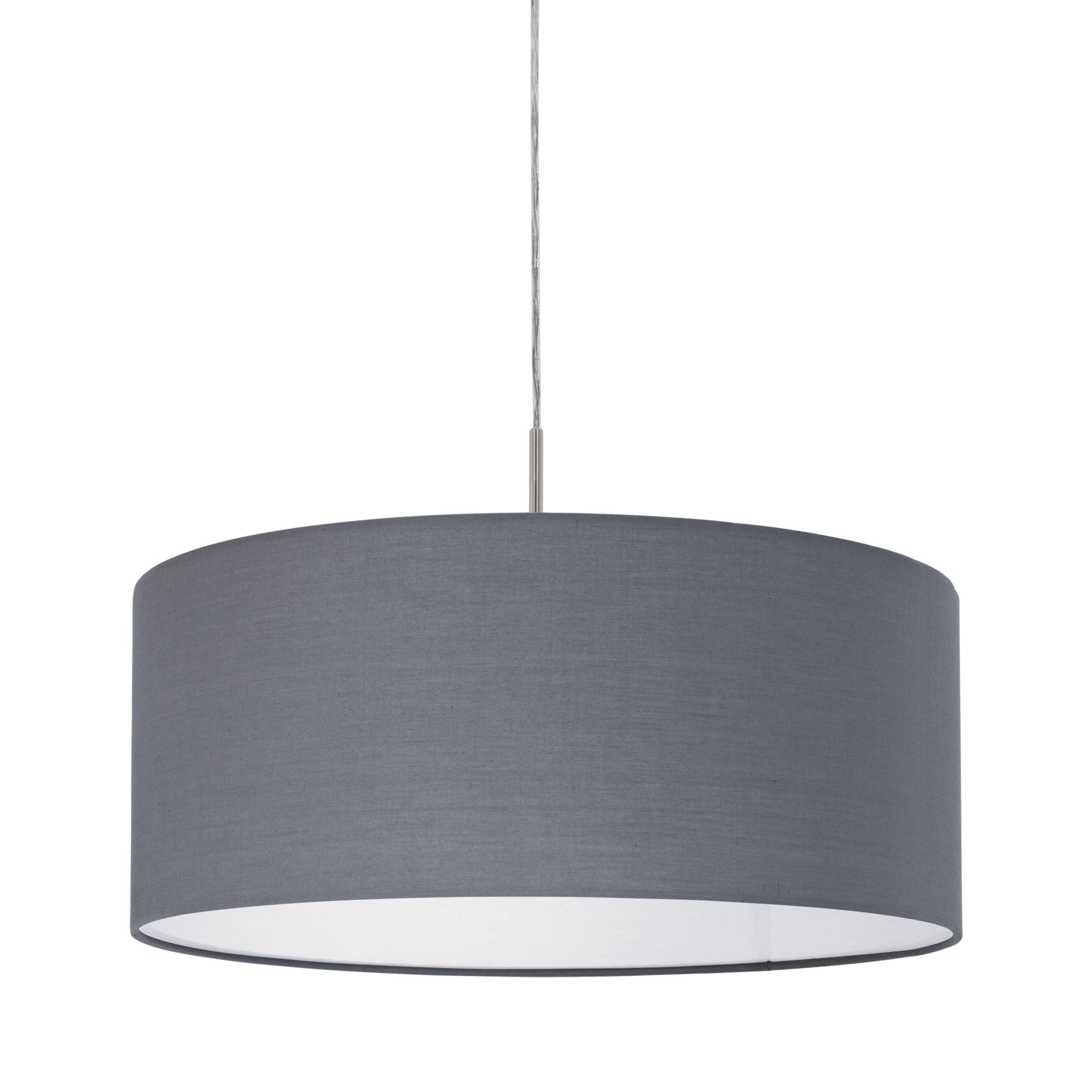 eglo pasteri nickel ceiling pendant with grey fabric shade 53cm living room close up