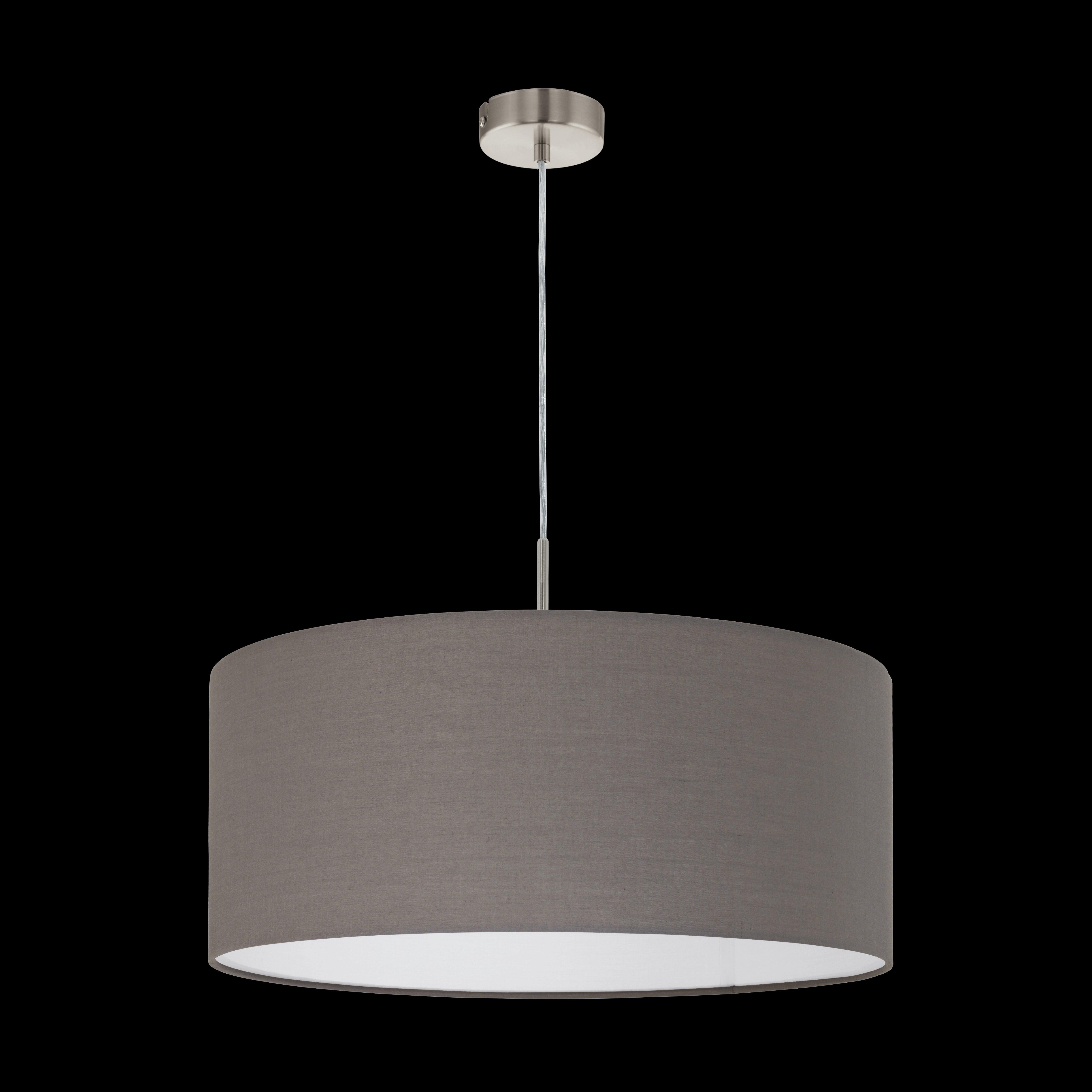 eglo pasteri nickel ceiling pendant with brown fabric shade 53cm living room close up