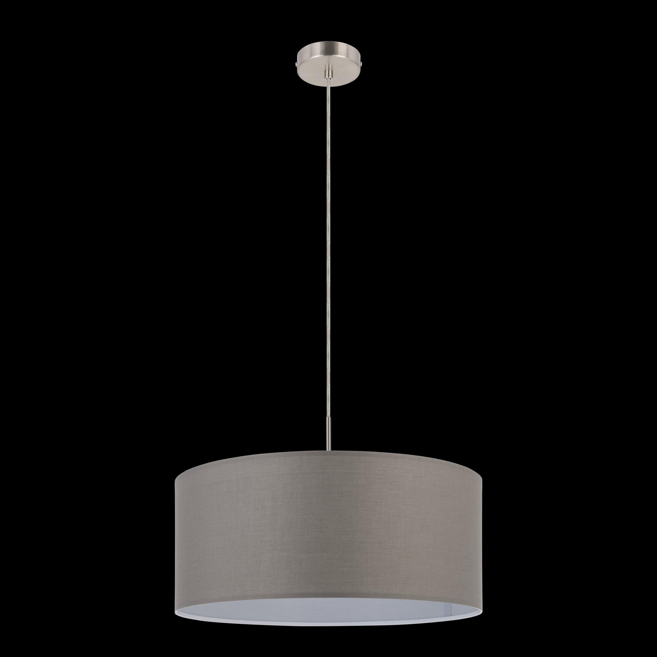 eglo pasteri nickel ceiling pendant with brown fabric shade 53cm living room image