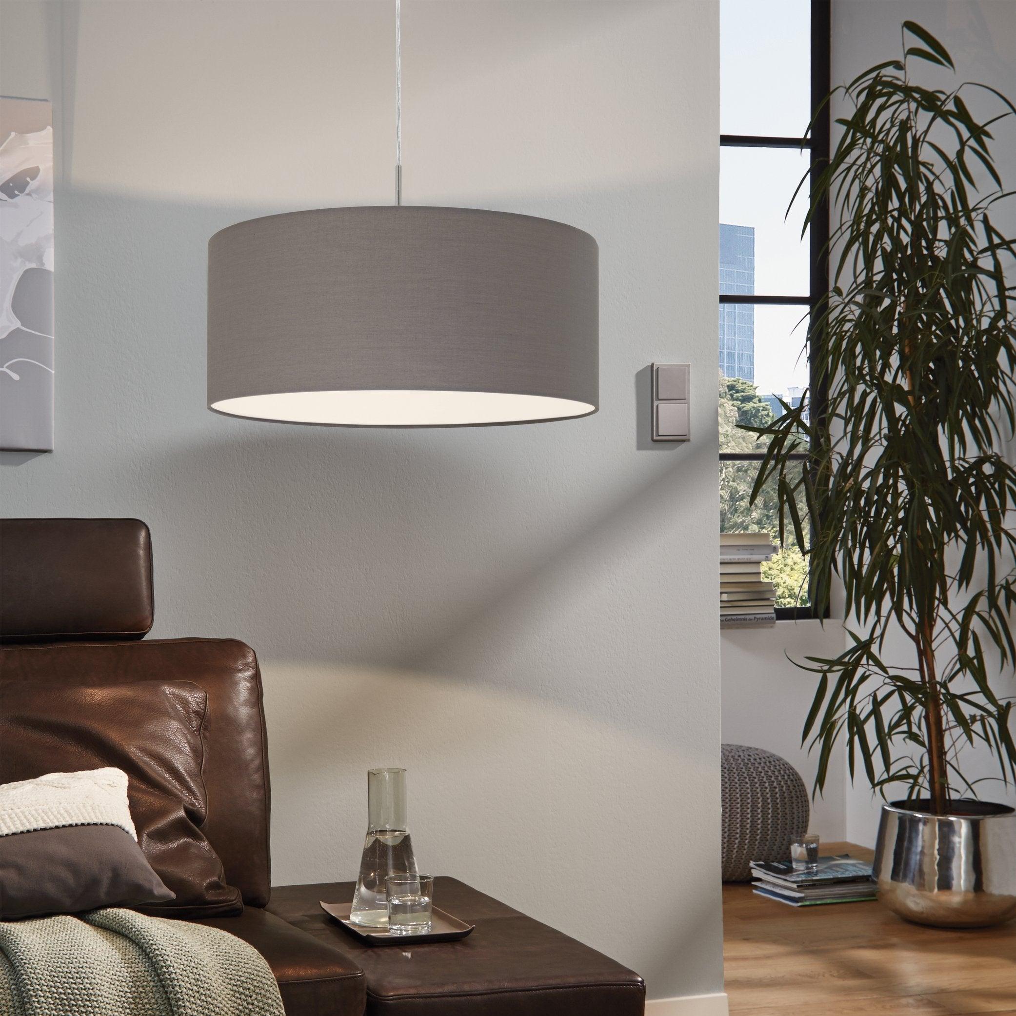 eglo pasteri nickel ceiling pendant with brown fabric shade 53cm
