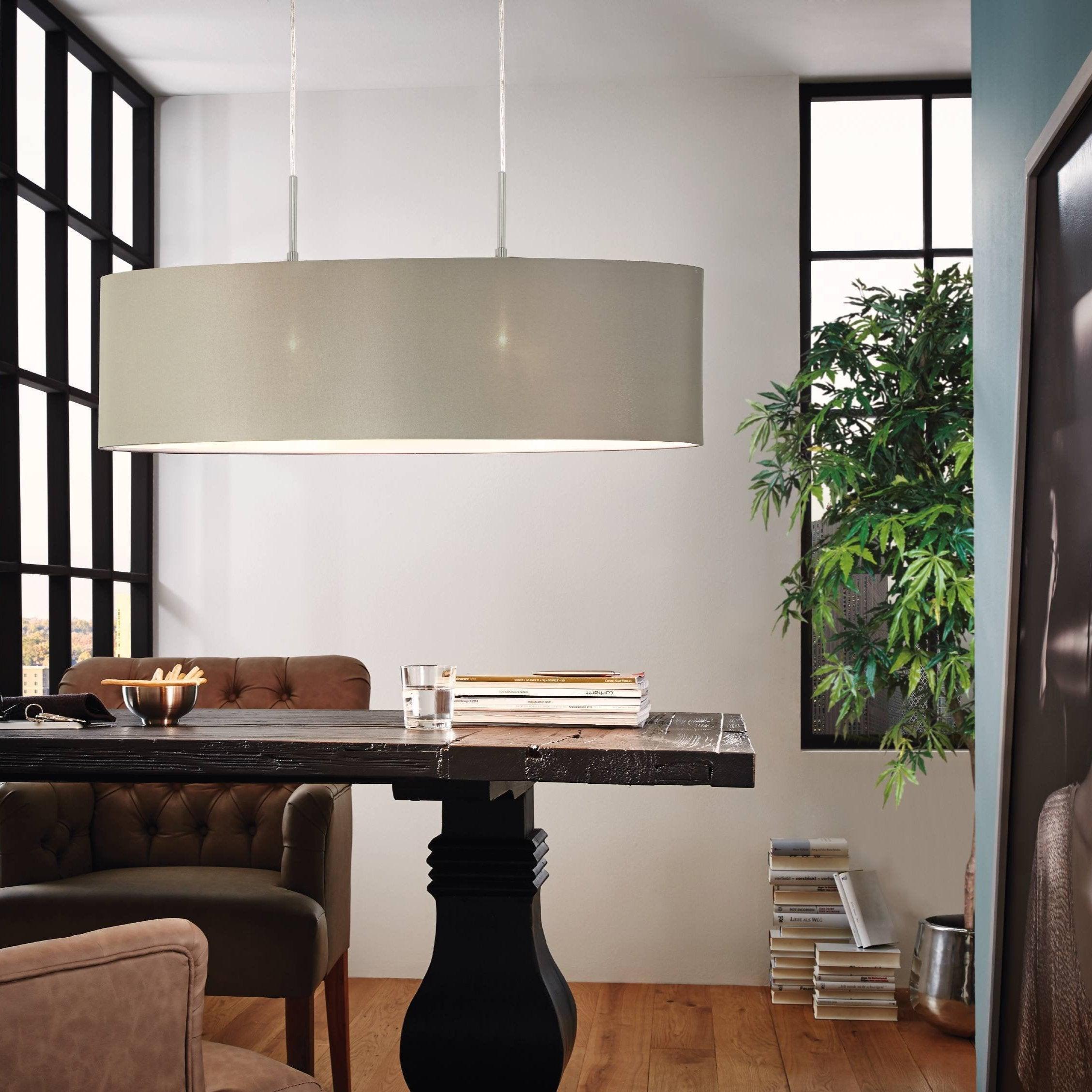 eglo pasteri nickel ceiling pendant with oval taupe shade 75cm