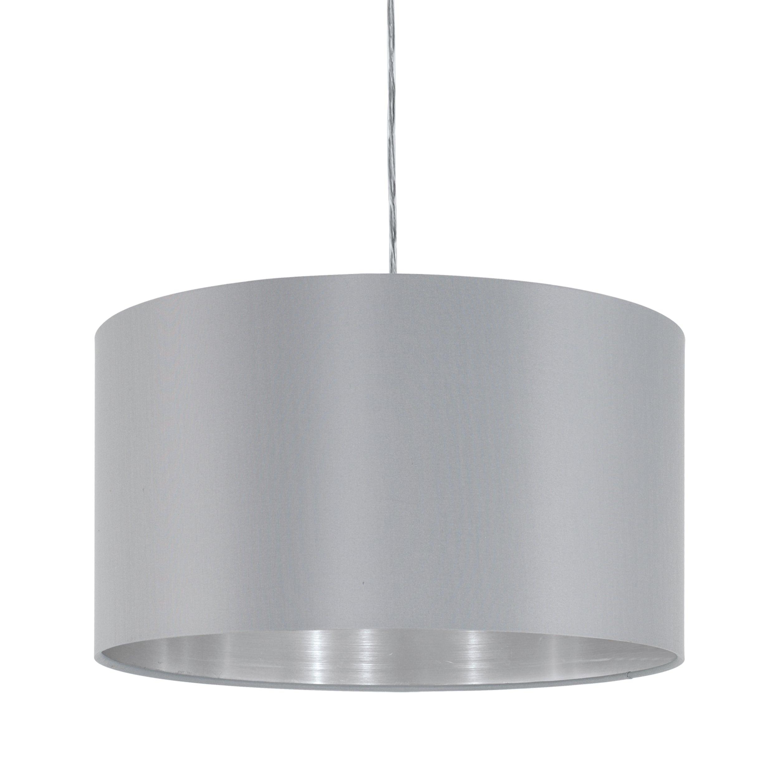eglo maserlo nickel ceiling pendant with fabric grey silver shade kitchen lighting