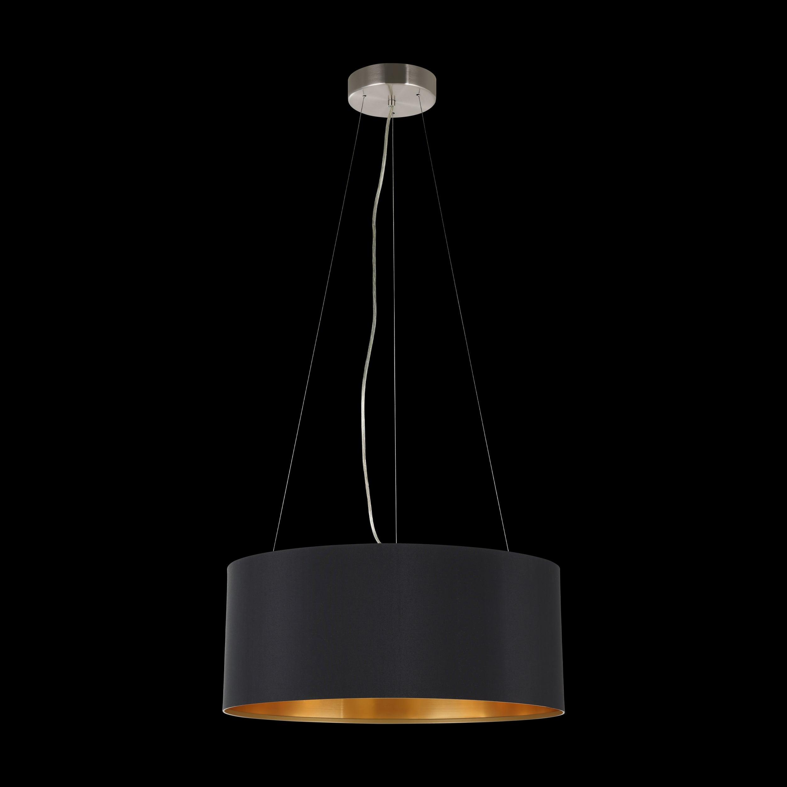 eglo maserlo nickel pendant ceiling light black gold shade living room close up
