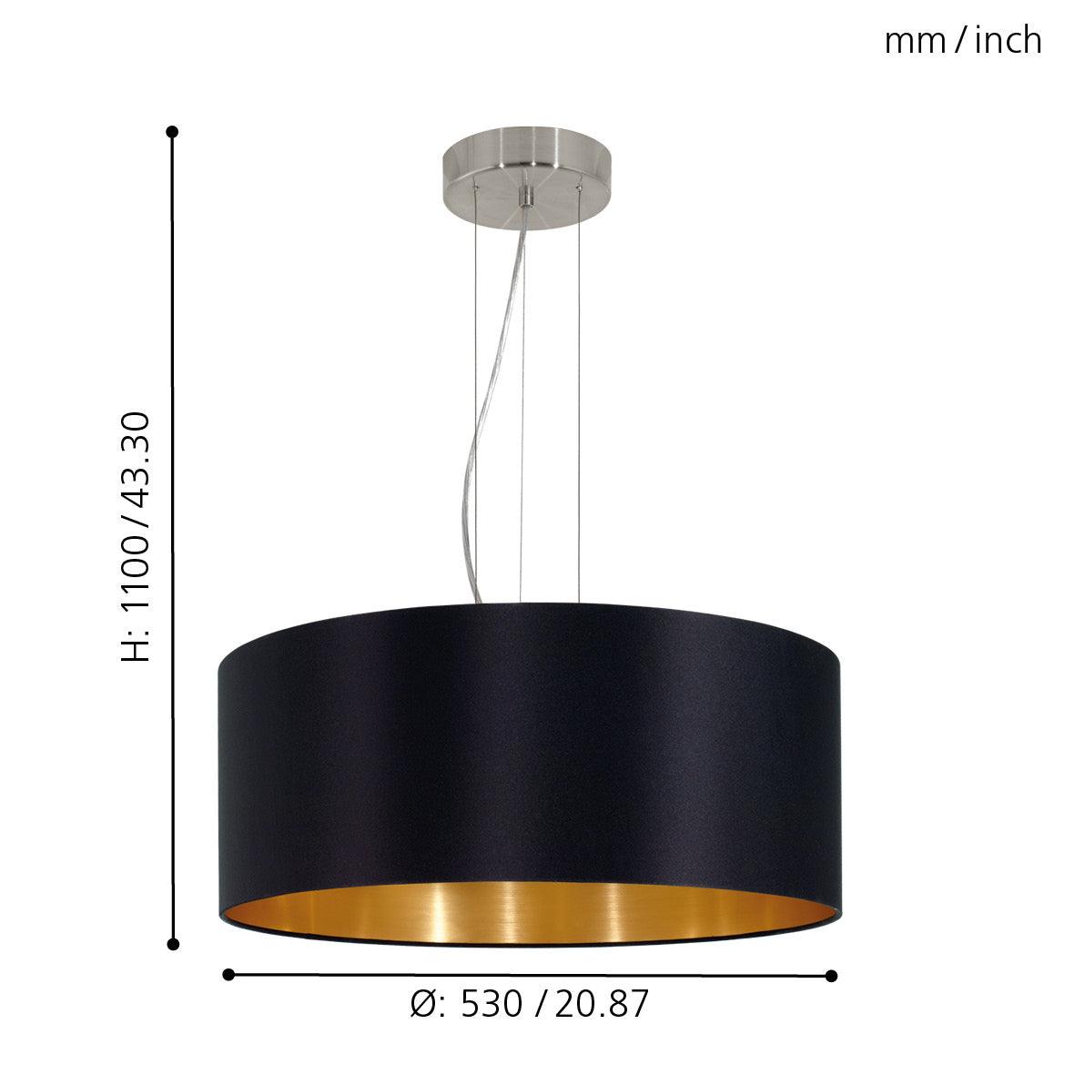 eglo maserlo nickel pendant ceiling light black gold shade Kitchen Lighting Close Up