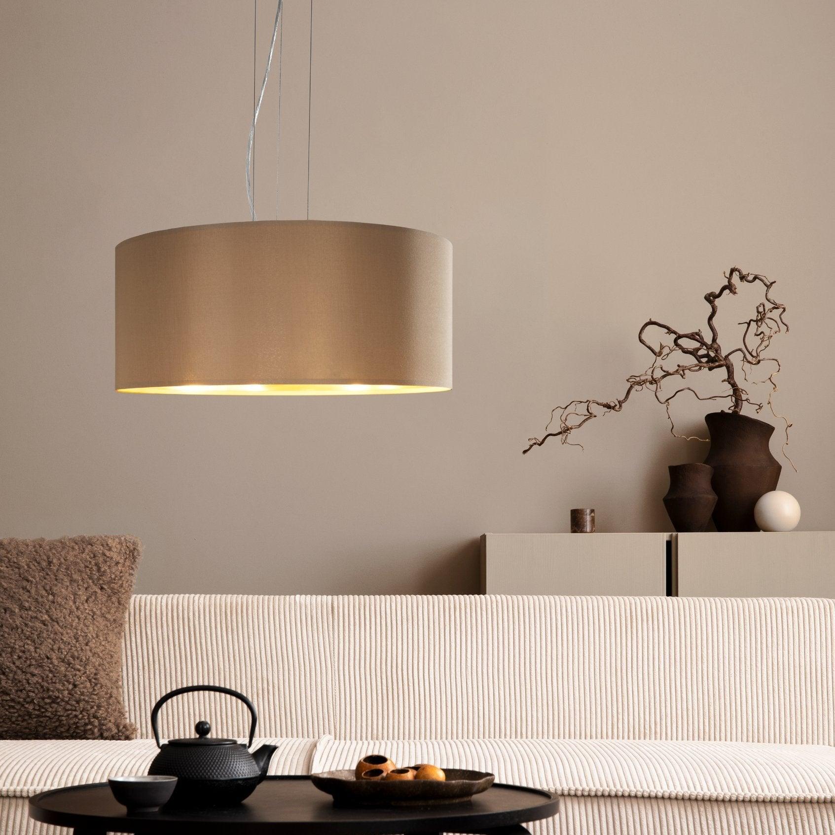 eglo maserlo nickel pendant ceiling light taupe gold shade