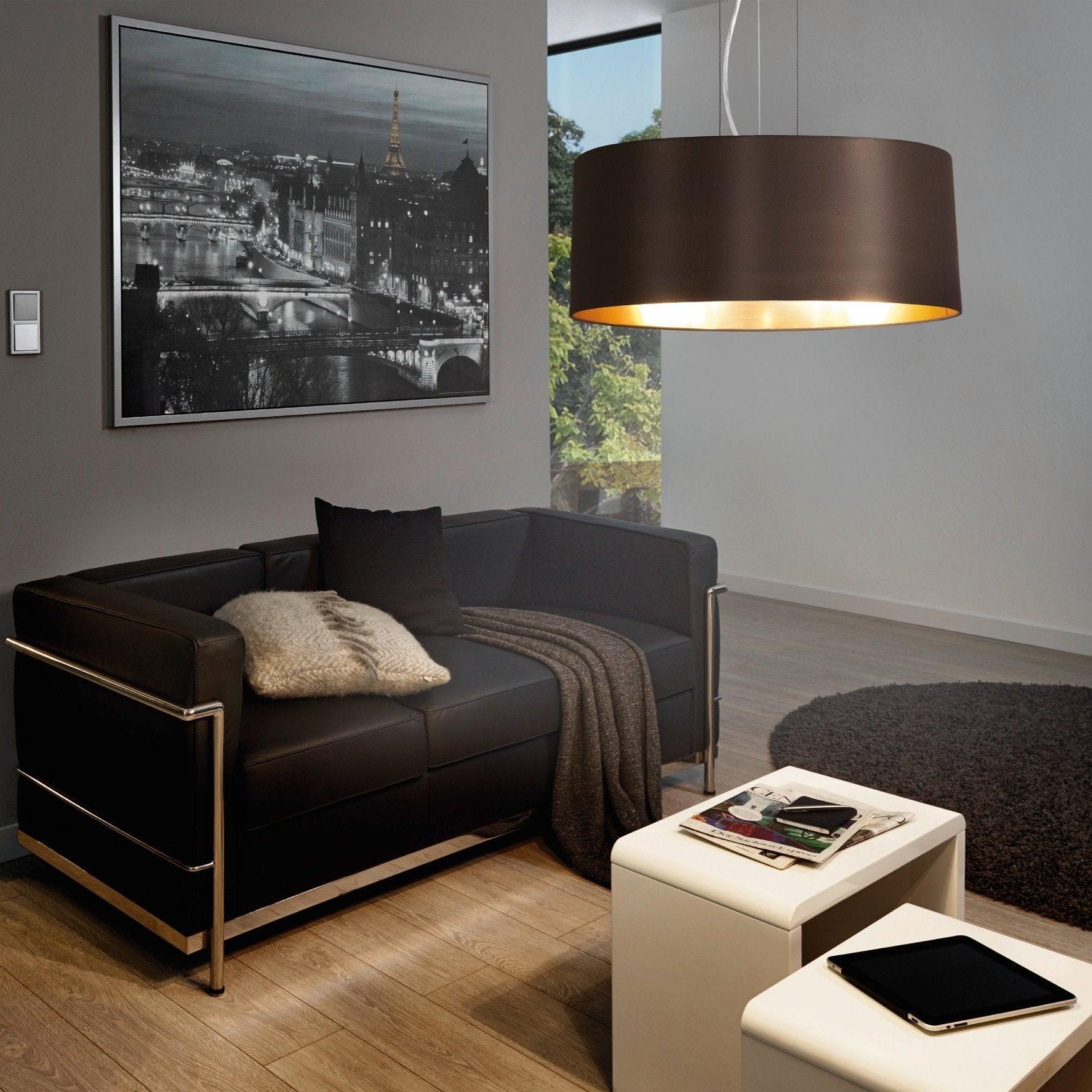 eglo maserlo nickel pendant ceiling light brown gold shade
