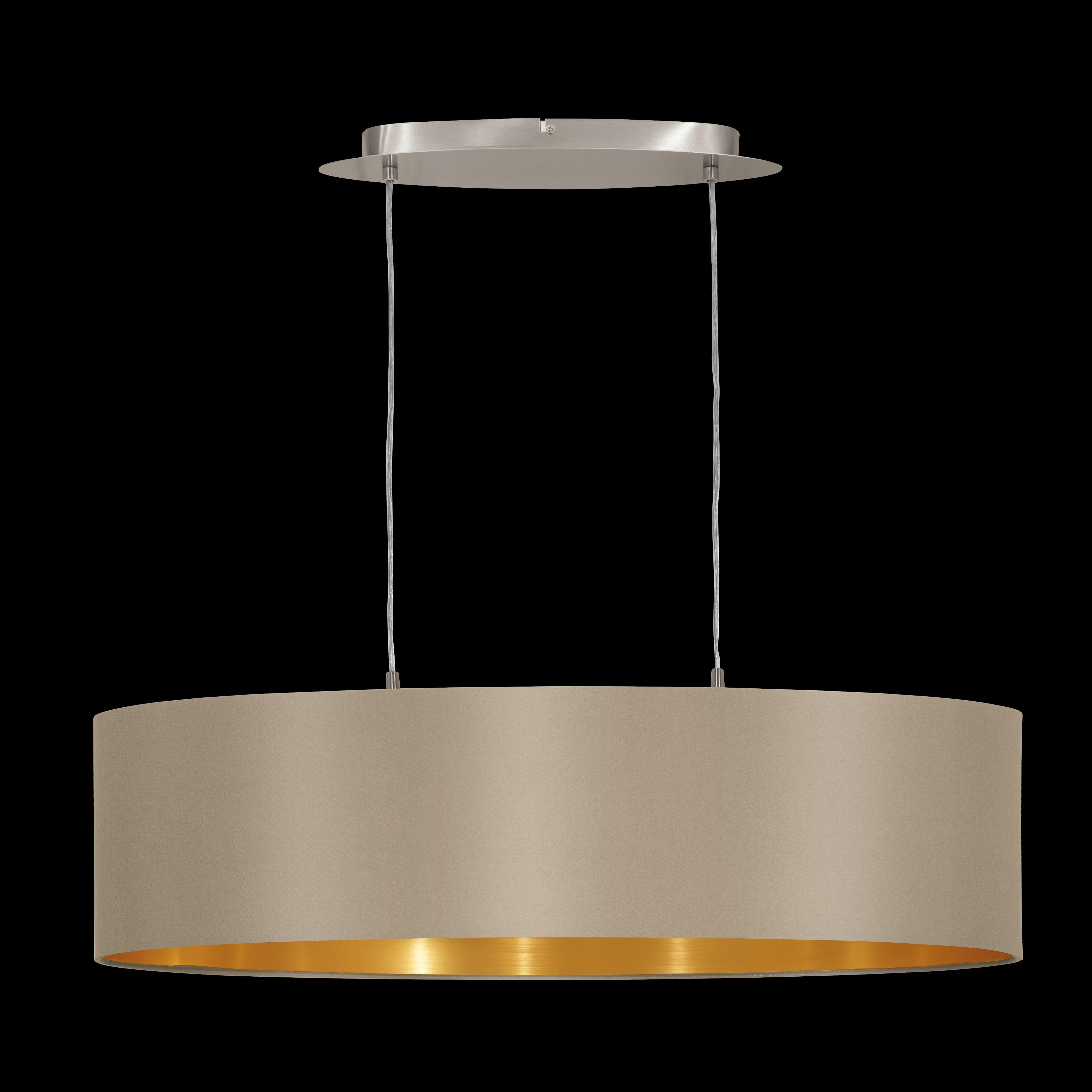 eglo maserlo nickel ceiling pendant oval taupe gold shade living room close up