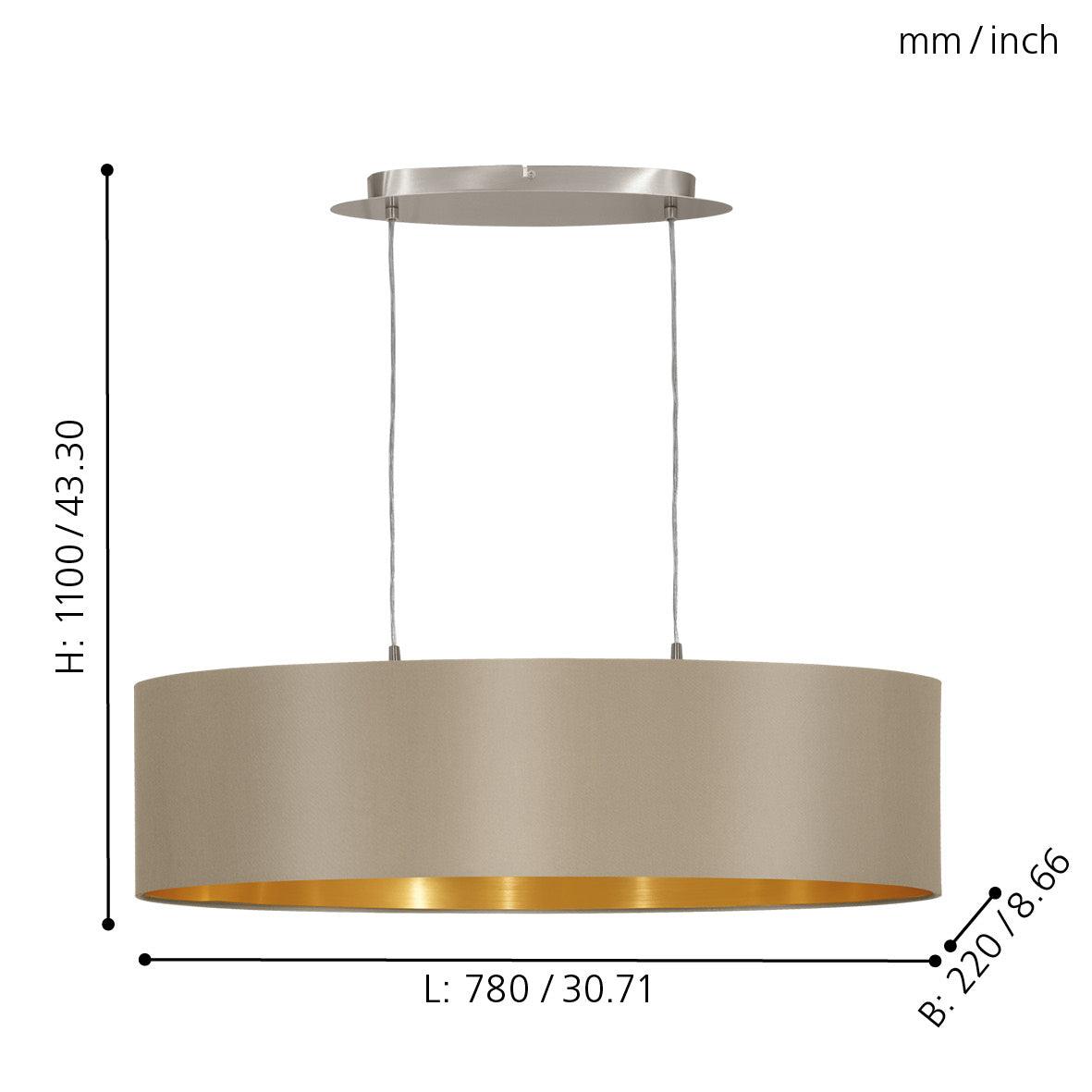 eglo maserlo nickel ceiling pendant oval taupe gold shade Kitchen Lighting Close Up
