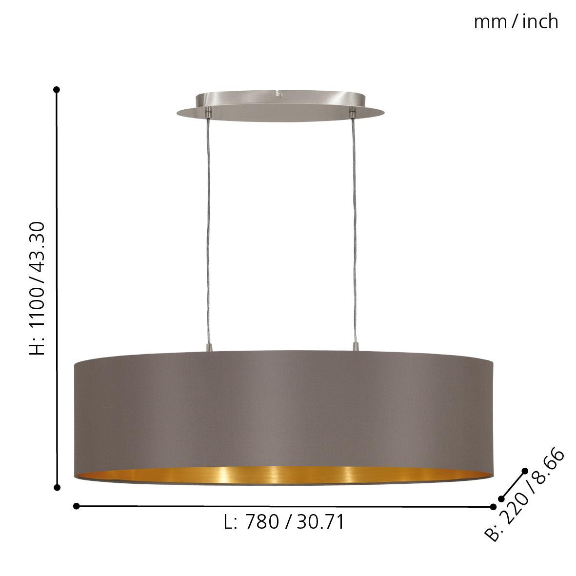 eglo maserlo nickel ceiling pendant oval brown gold shade Kitchen Lighting Close Up