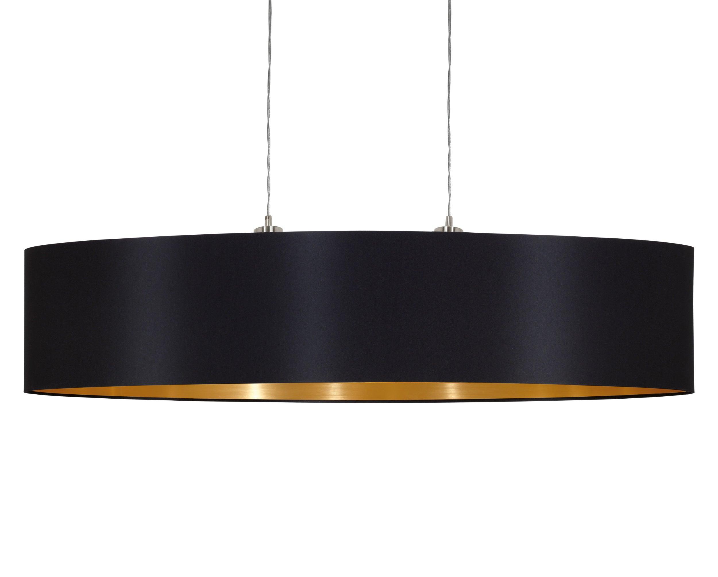 eglo maserlo nickel ceiling pendant oval black gold shade 100cm living room close up