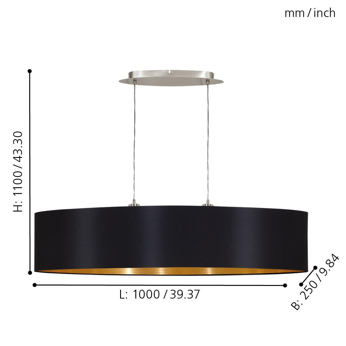 eglo maserlo nickel ceiling pendant oval black gold shade 100cm kitchen lighting