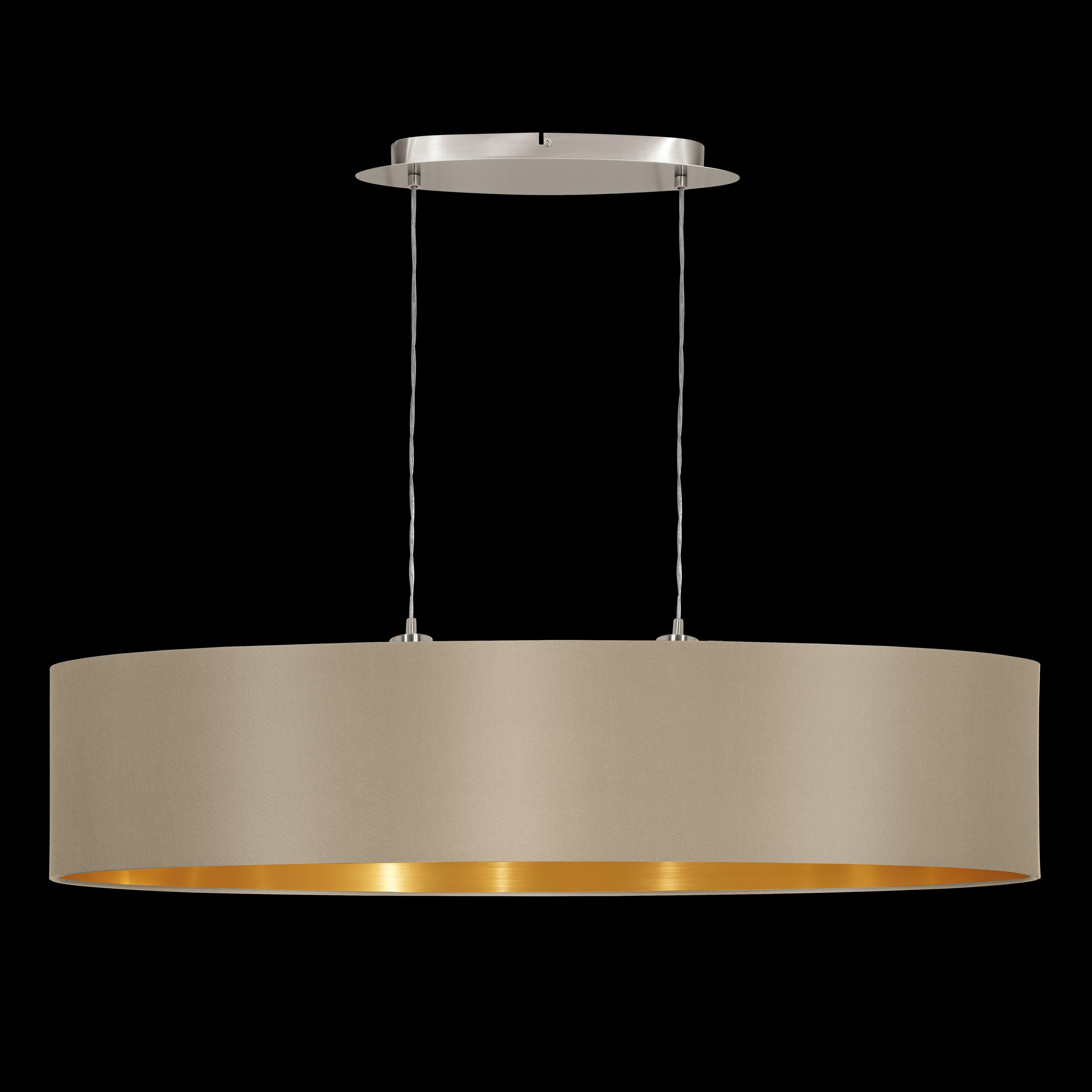 eglo maserlo nickel ceiling pendant oval taupe gold shade 100cm living room close up