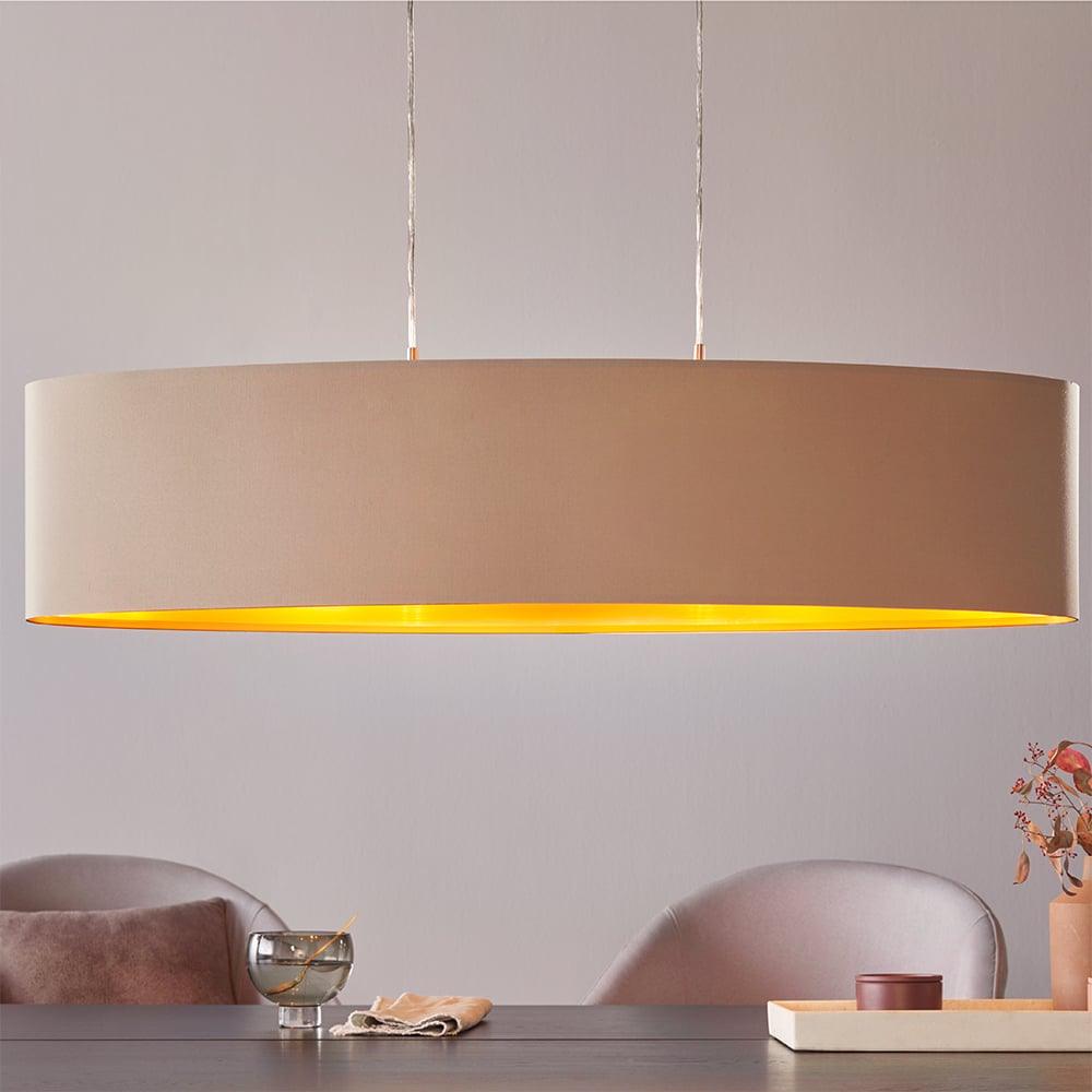 eglo maserlo nickel ceiling pendant oval taupe gold shade 100cm