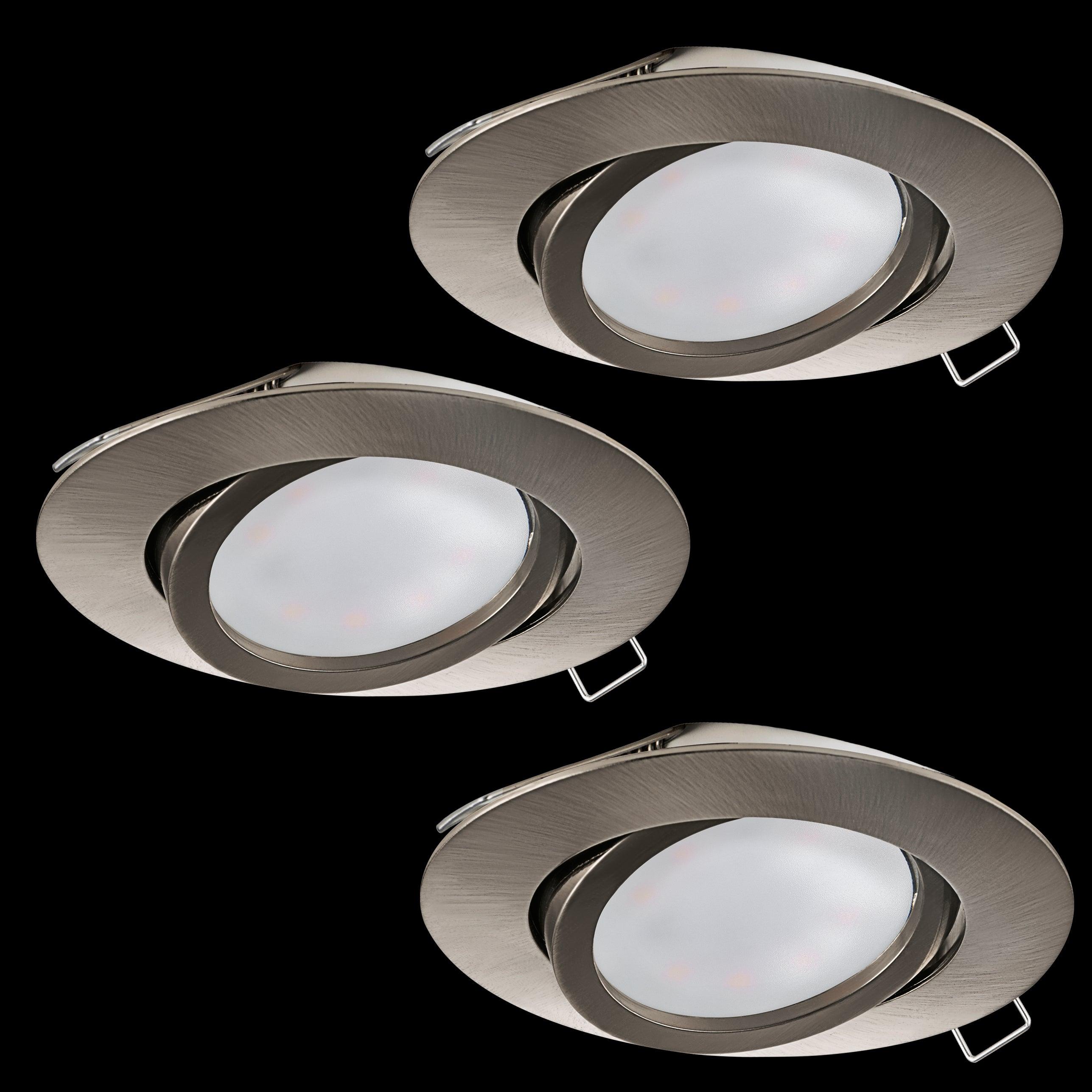 eglo tedo set of 3 nickel recessed downlights living room close up