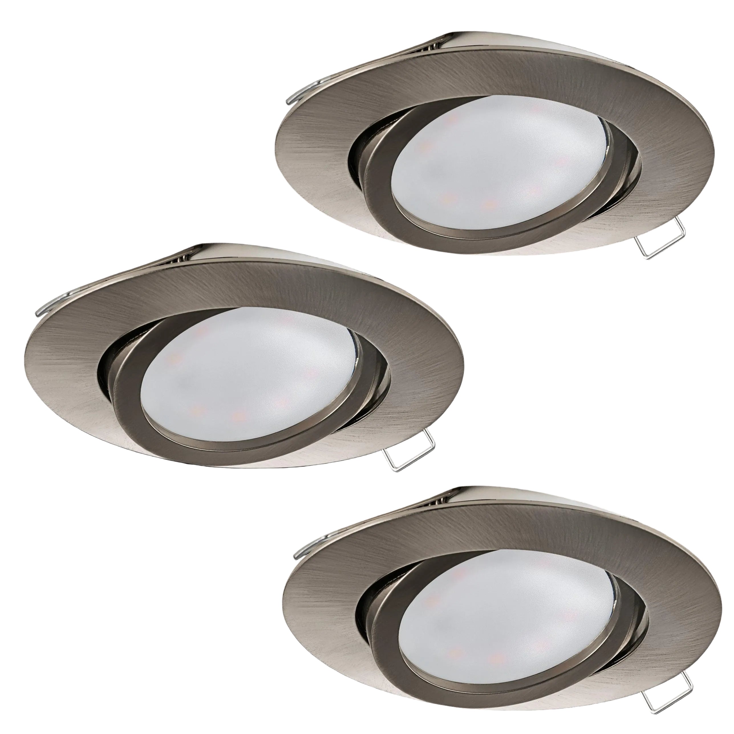 eglo tedo set of 3 nickel recessed downlights living room close up