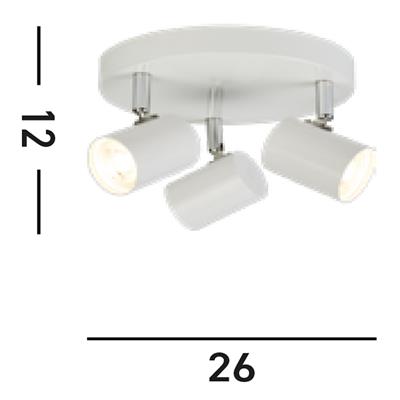 Rollo 3 Light White Cylinder Head Flush Adjustable Spotlight