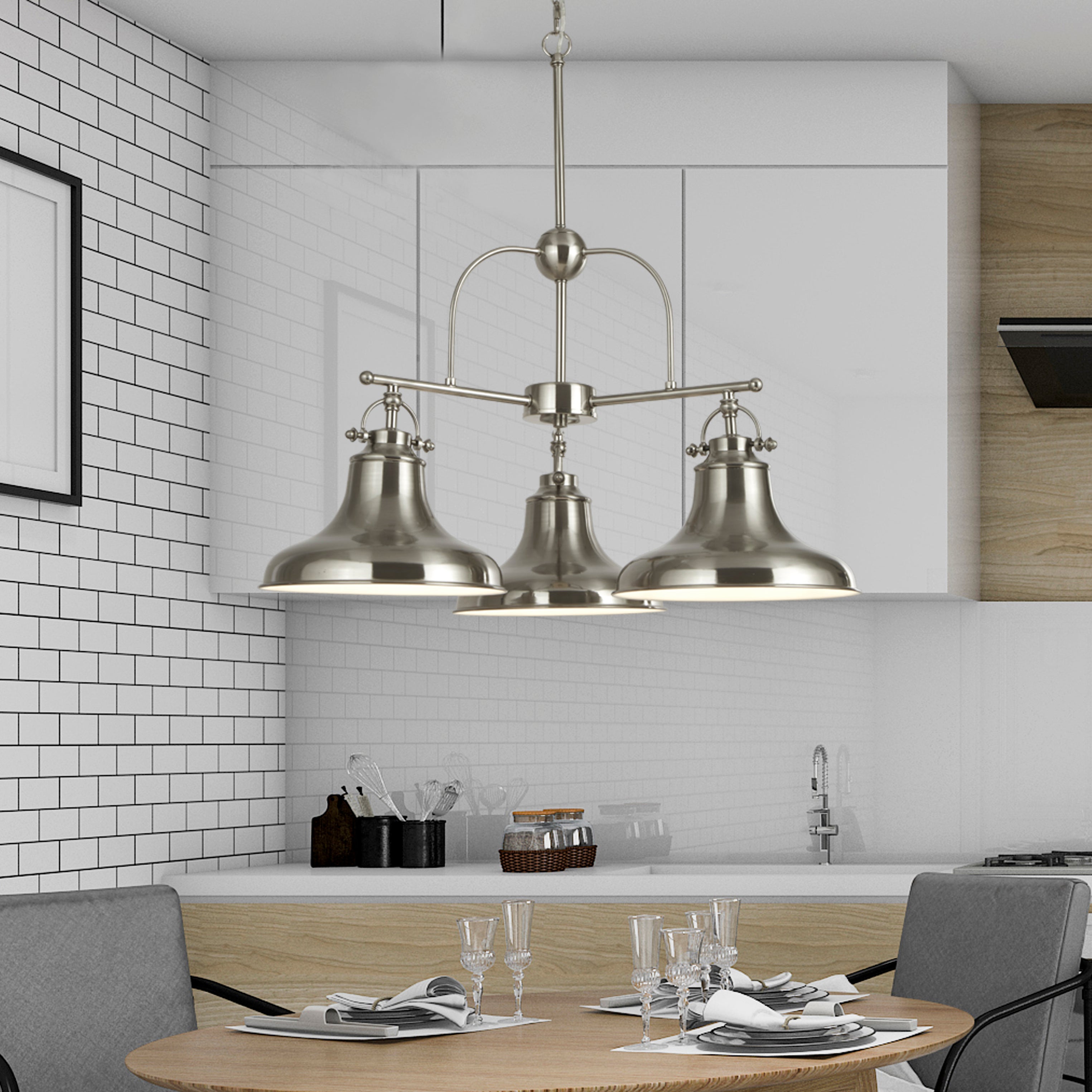 Searchlight Dallas 3 Light Silver Pendant - Satin Silver