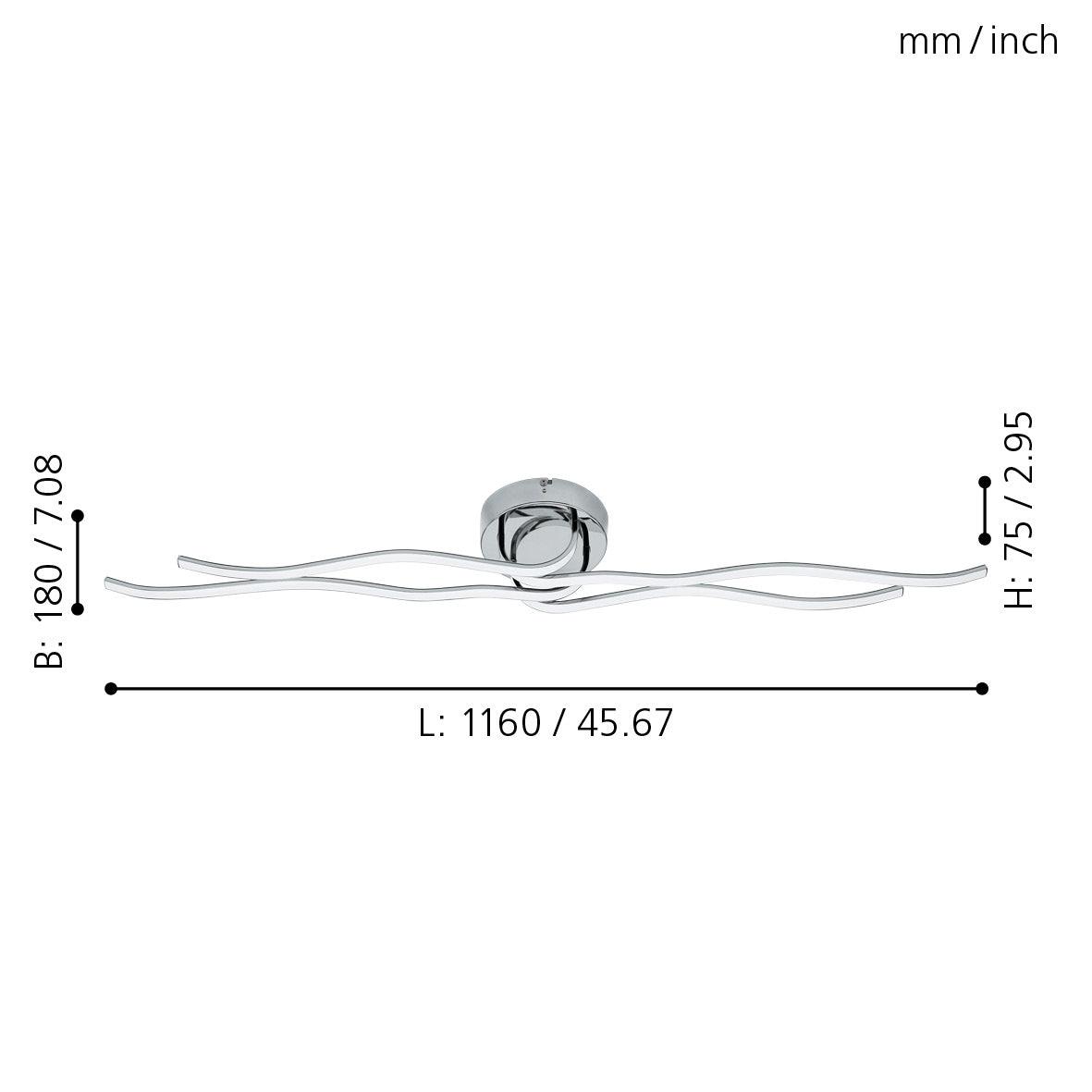 eglo roncade curved led chrome ceiling flush living room close up