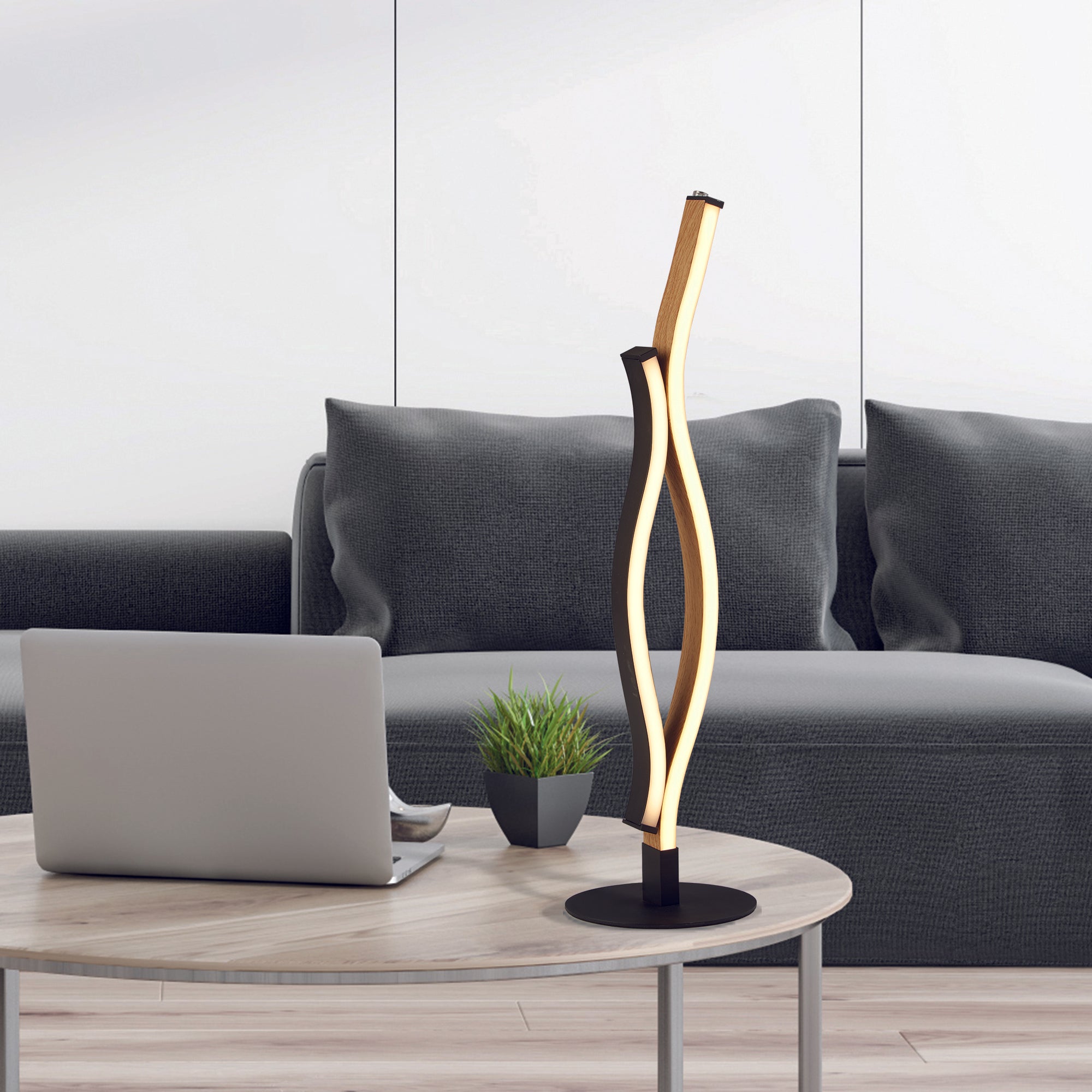 Searchlight Bloom Black & Wood LED Table Lamp