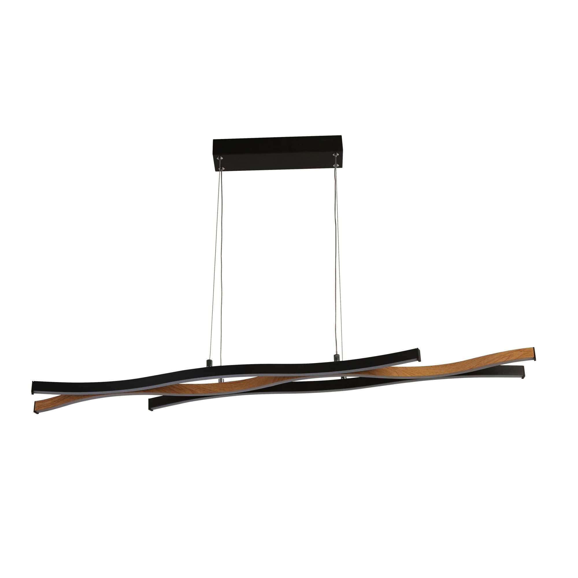 Searchlight Bloom Pendant - Black Metal & Wood Effect