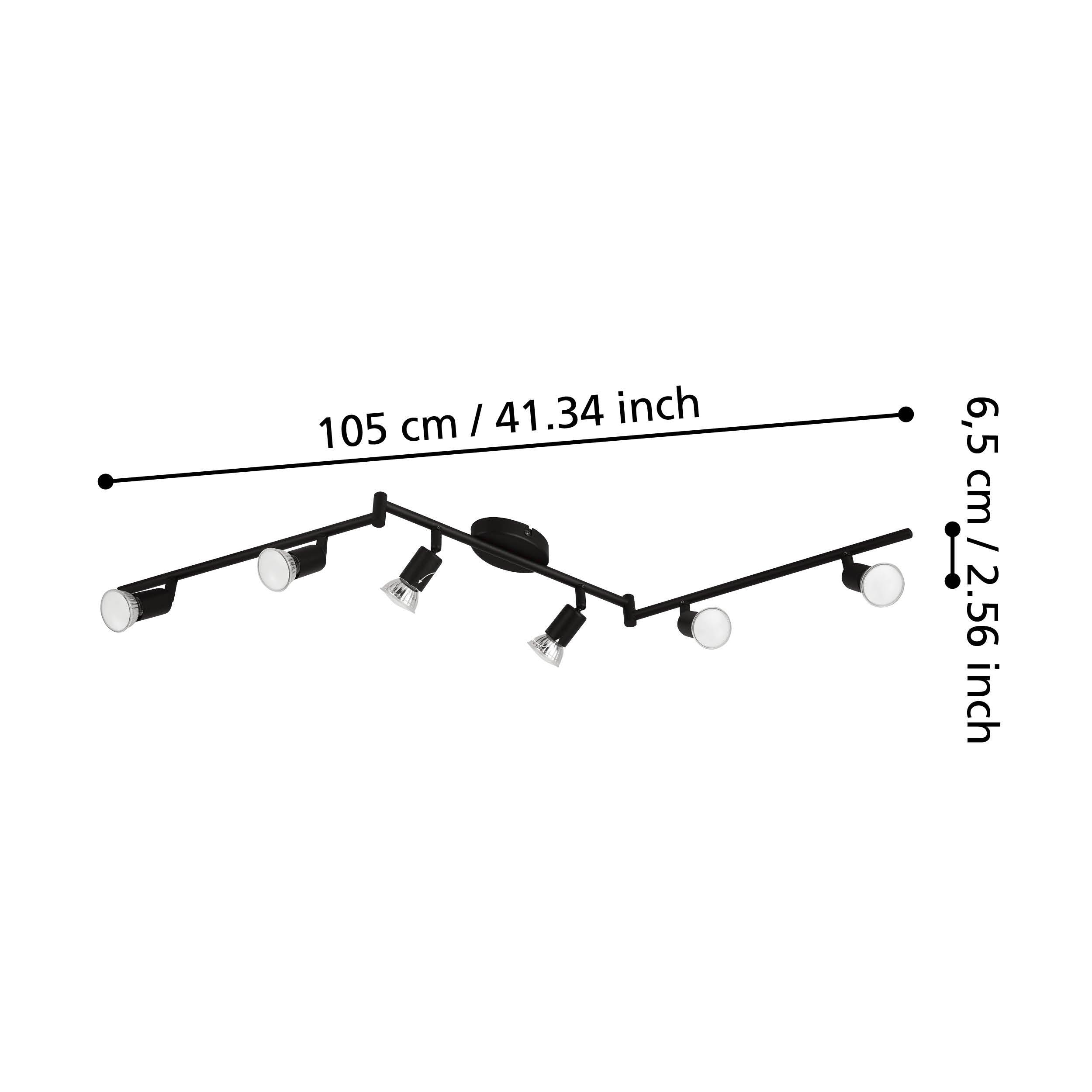 eglo buzz led black 6 light bar spotlight living room close up