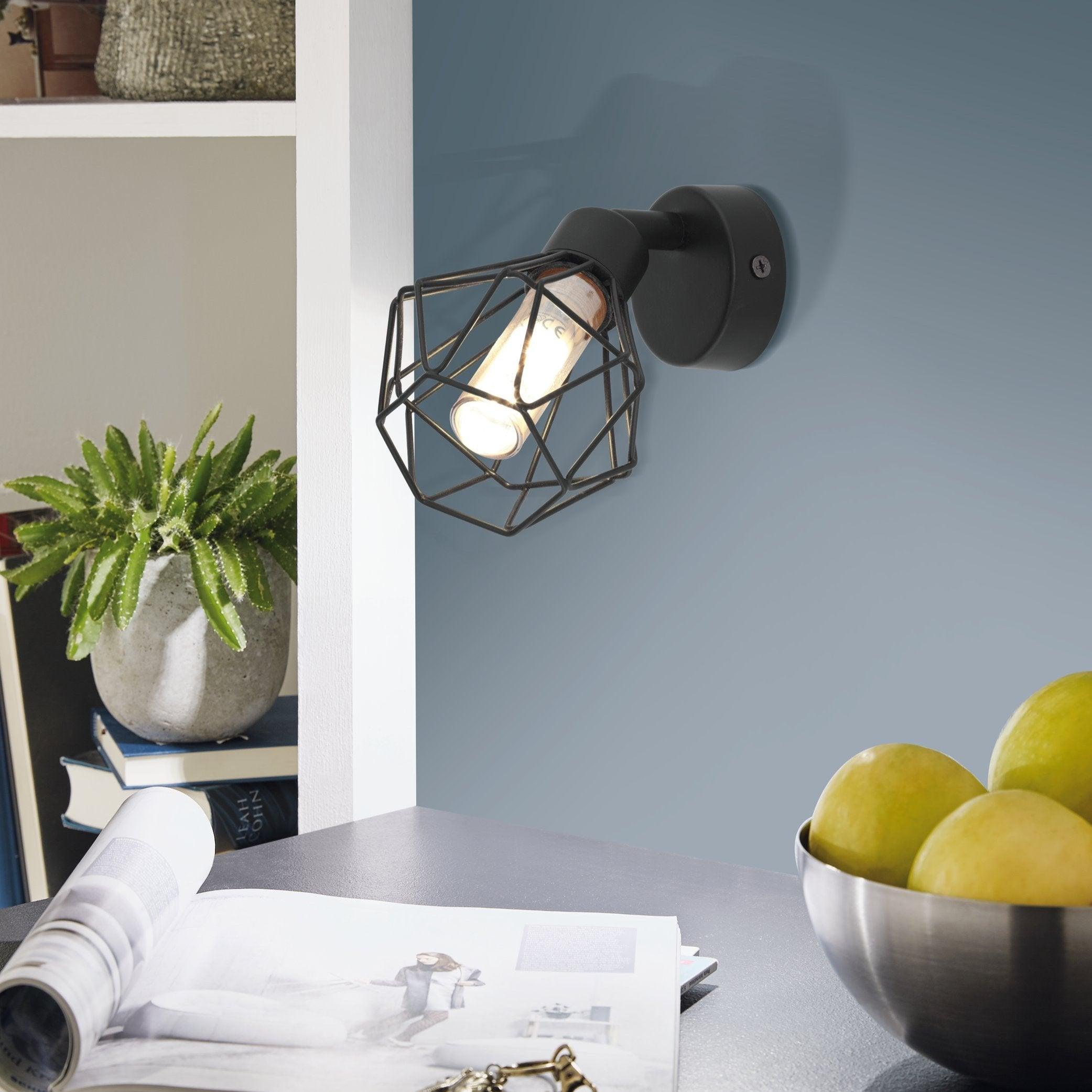 eglo zapata 1 black wire caged spotlight