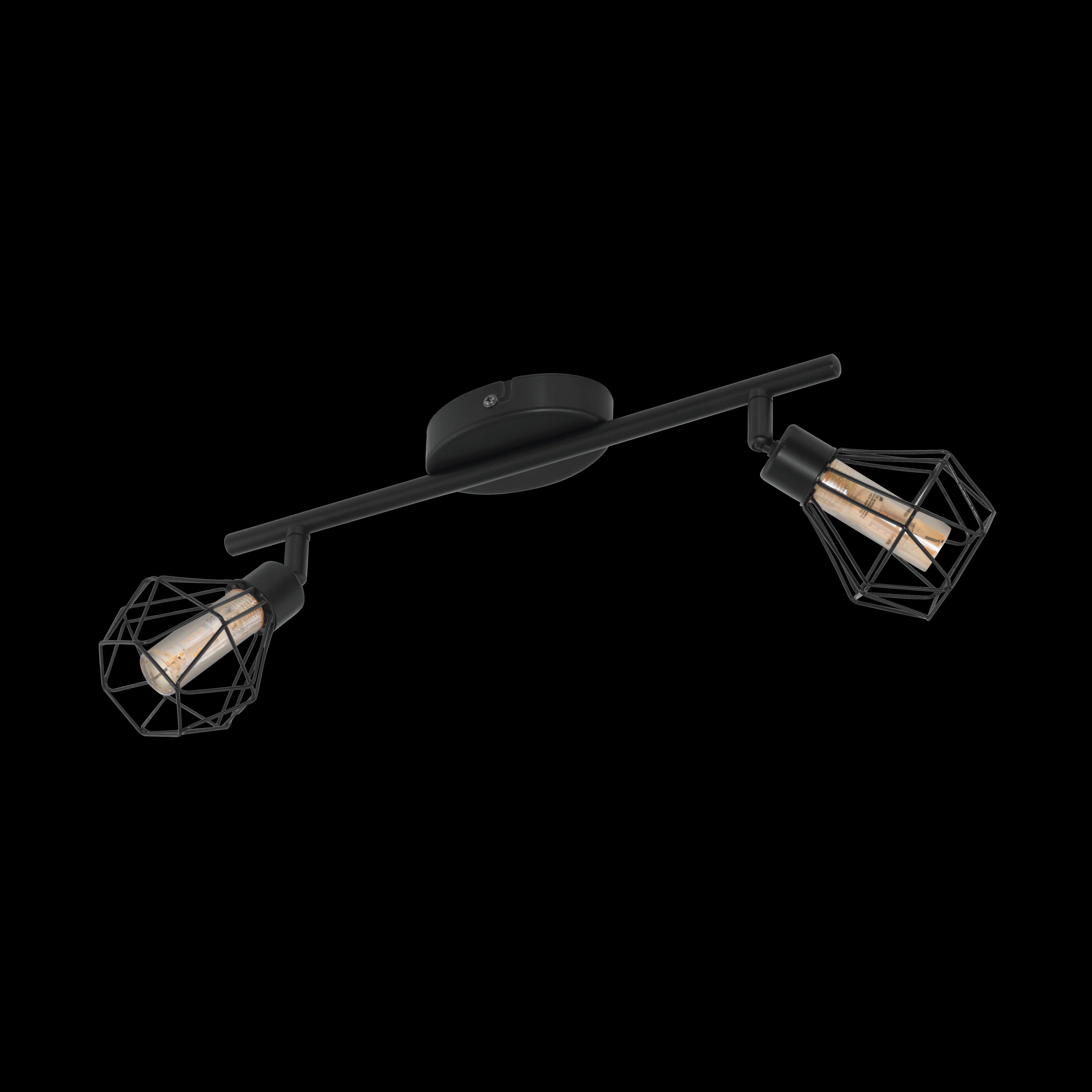 eglo zapata 1 black wire caged 2 light spotlight living room close up