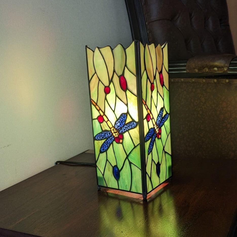 Green Dragonfly Medium Square Tiffany Lamp
