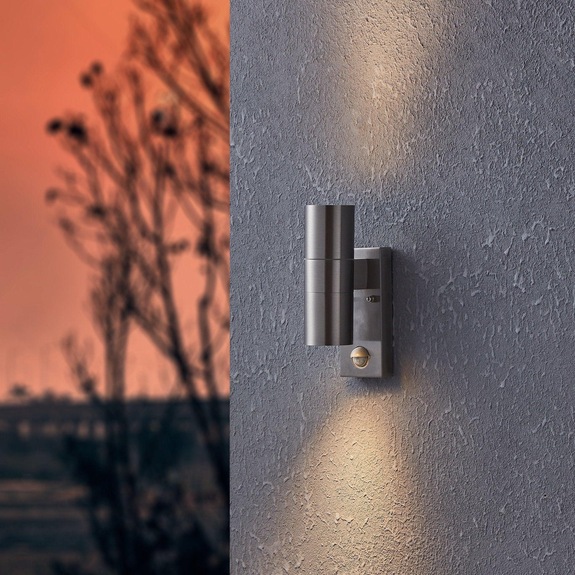 eglo riga 5 up down stainless steel pir outdoor wall light