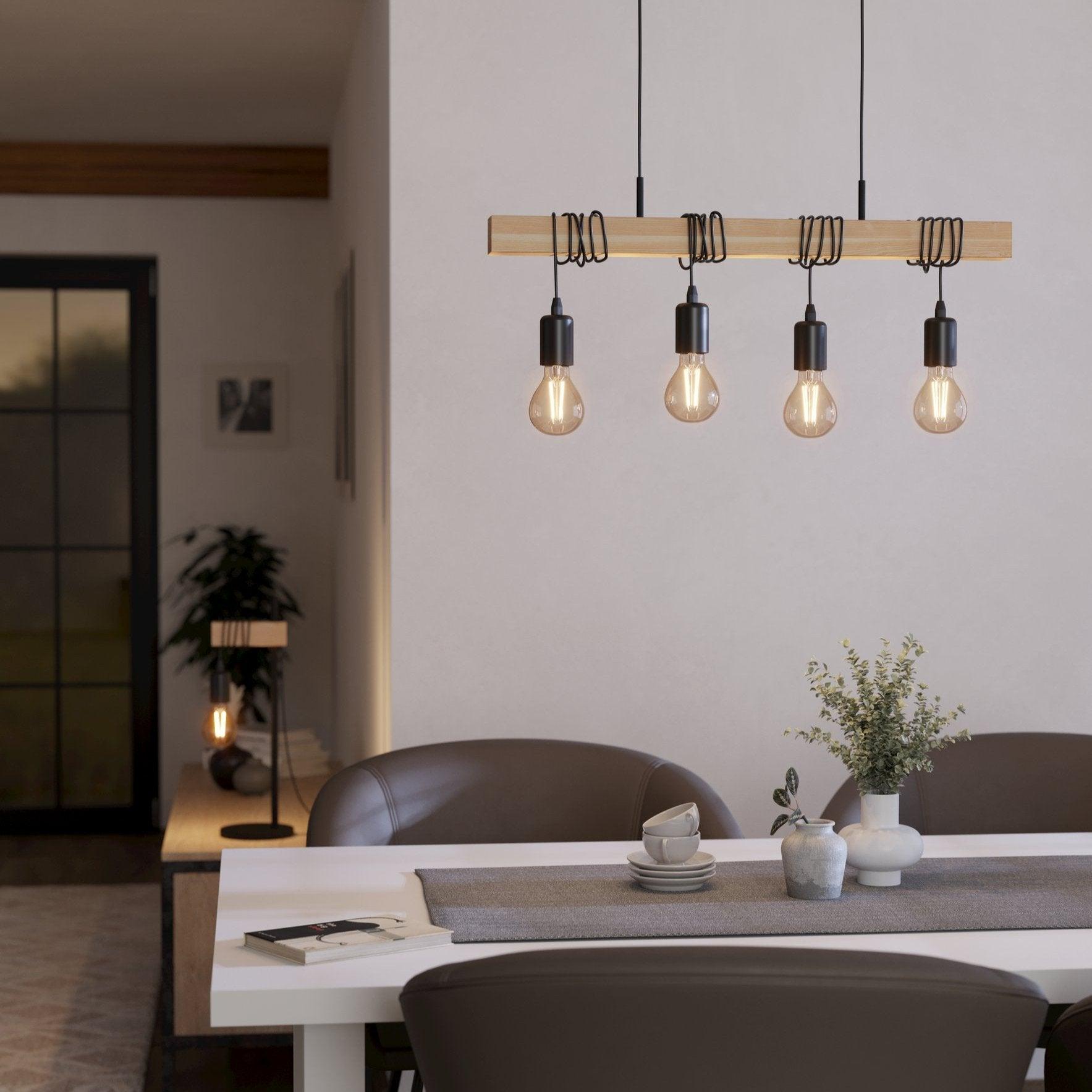 eglo townshend 4 light adjustable black wood bar ceiling pendant