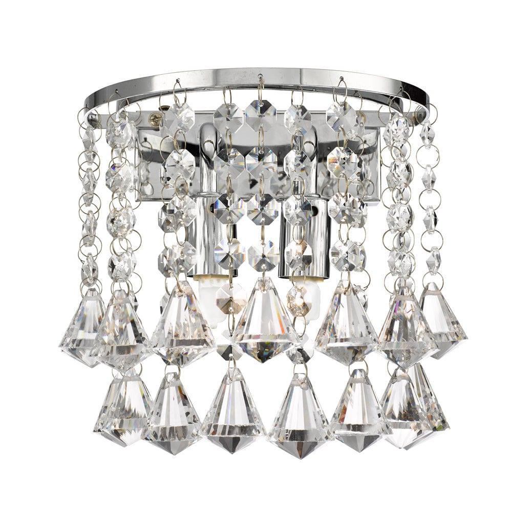 Dorchester Chrome & Crystal Round Living Room Wall Light Searchlight-OB-180926