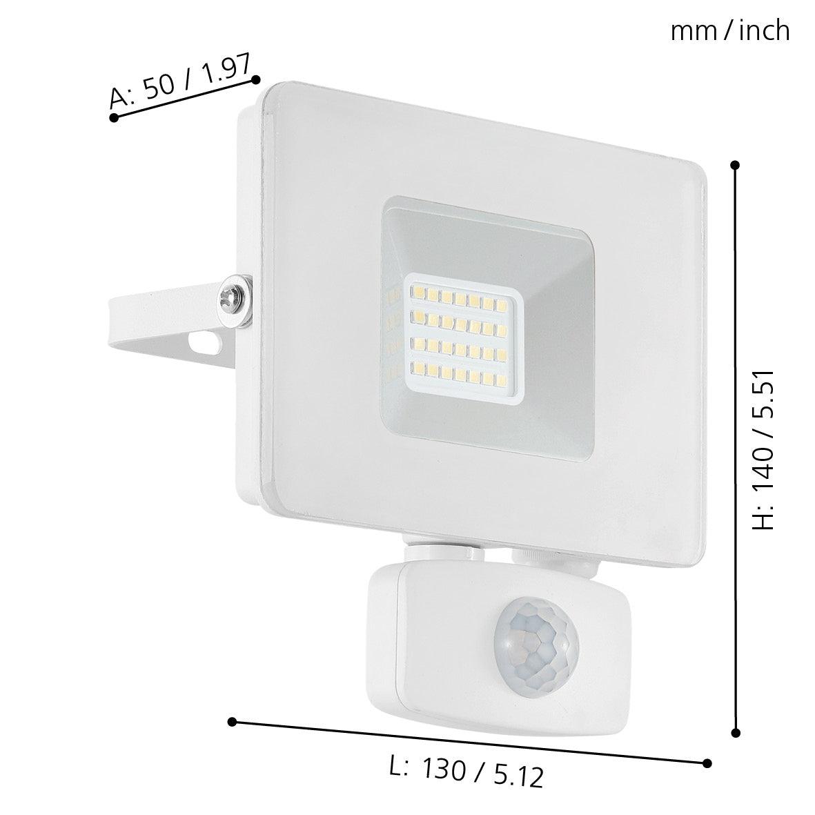 eglo faedo 3 ip44 white led pir outdoor flood light 21w living room close up