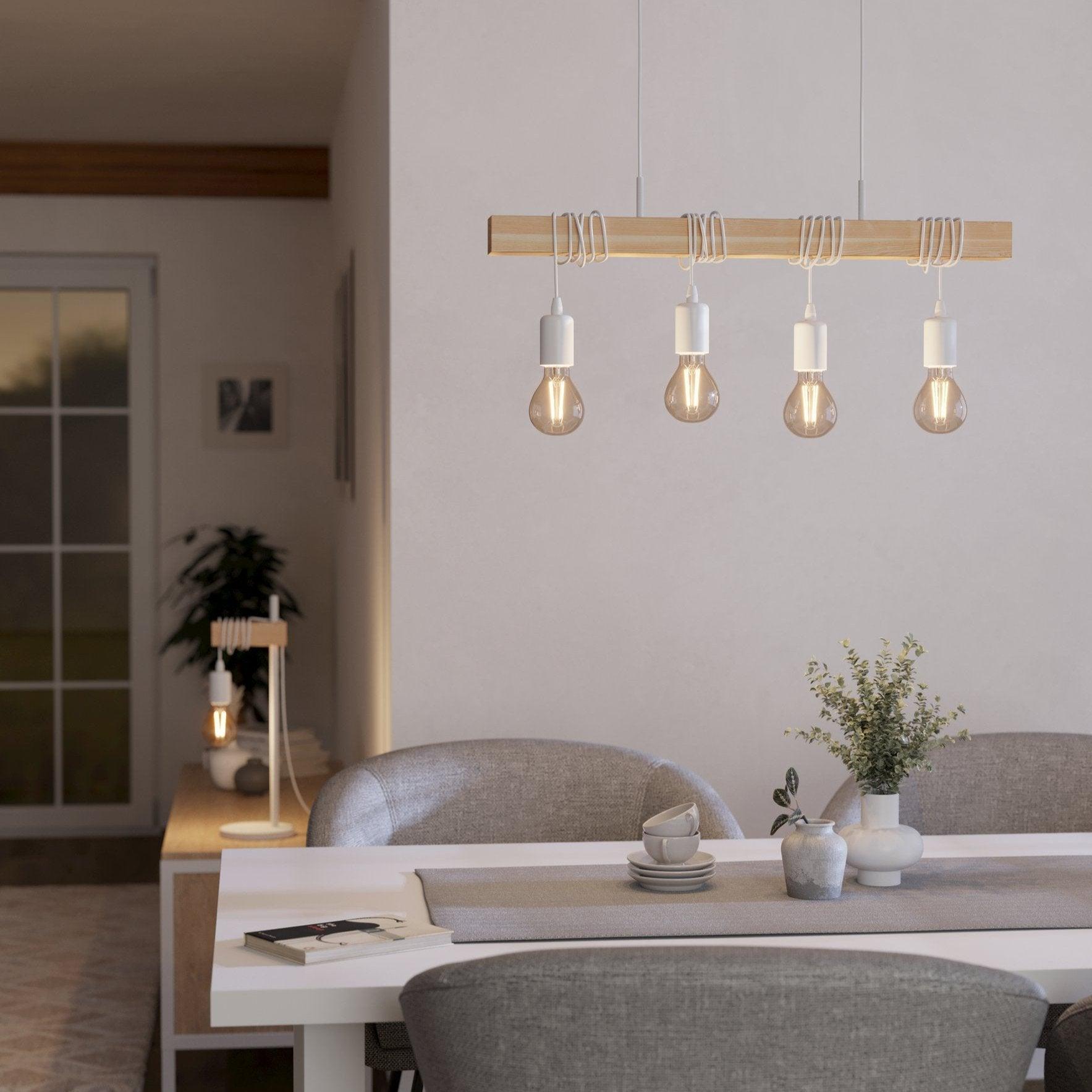 eglo townshend 4 light adjustable white wood bar pendant